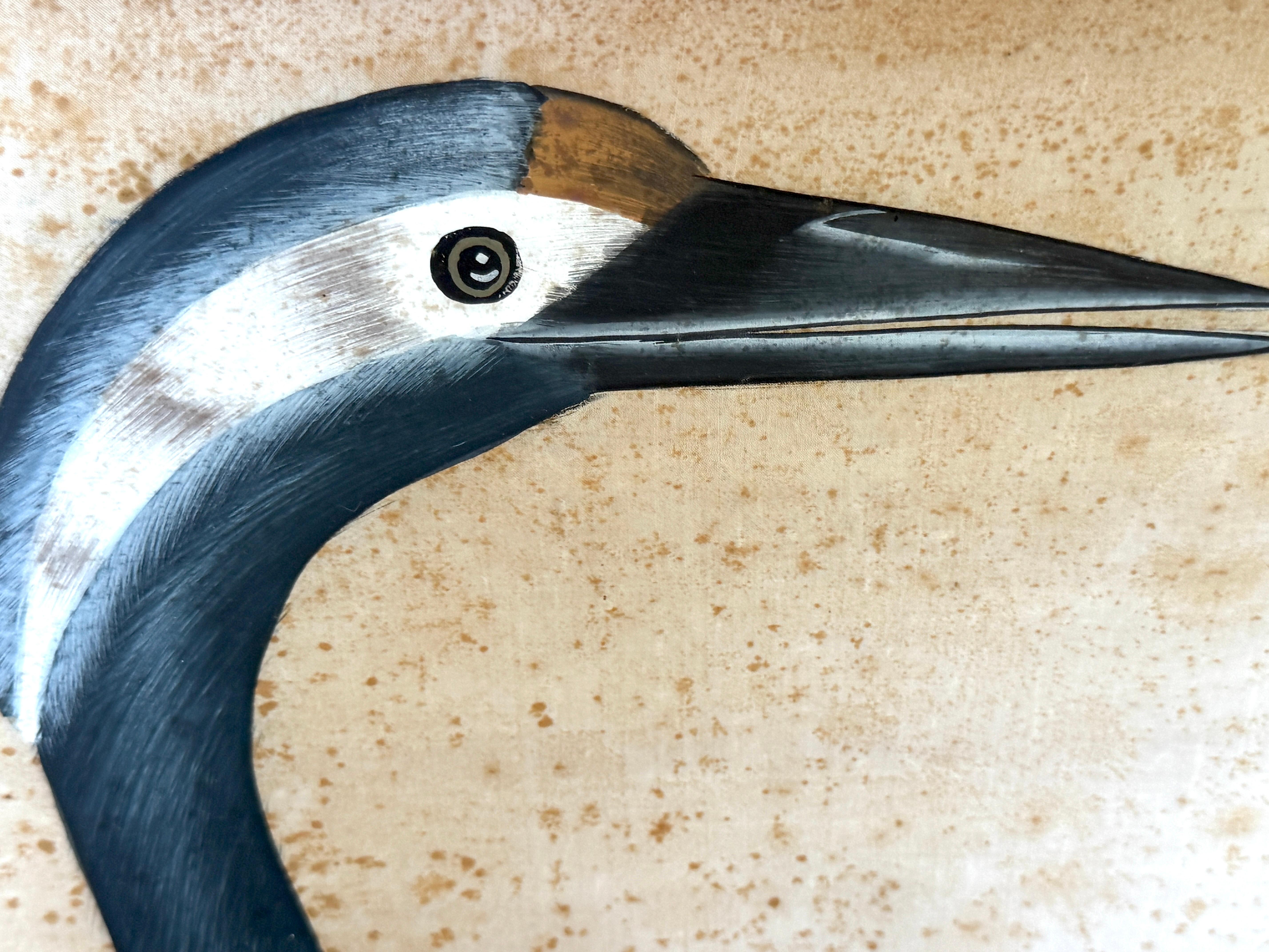 Large Chinese Hand-Painted Silk Scroll of Two Blue Cranes, Mid Century For Sale 2