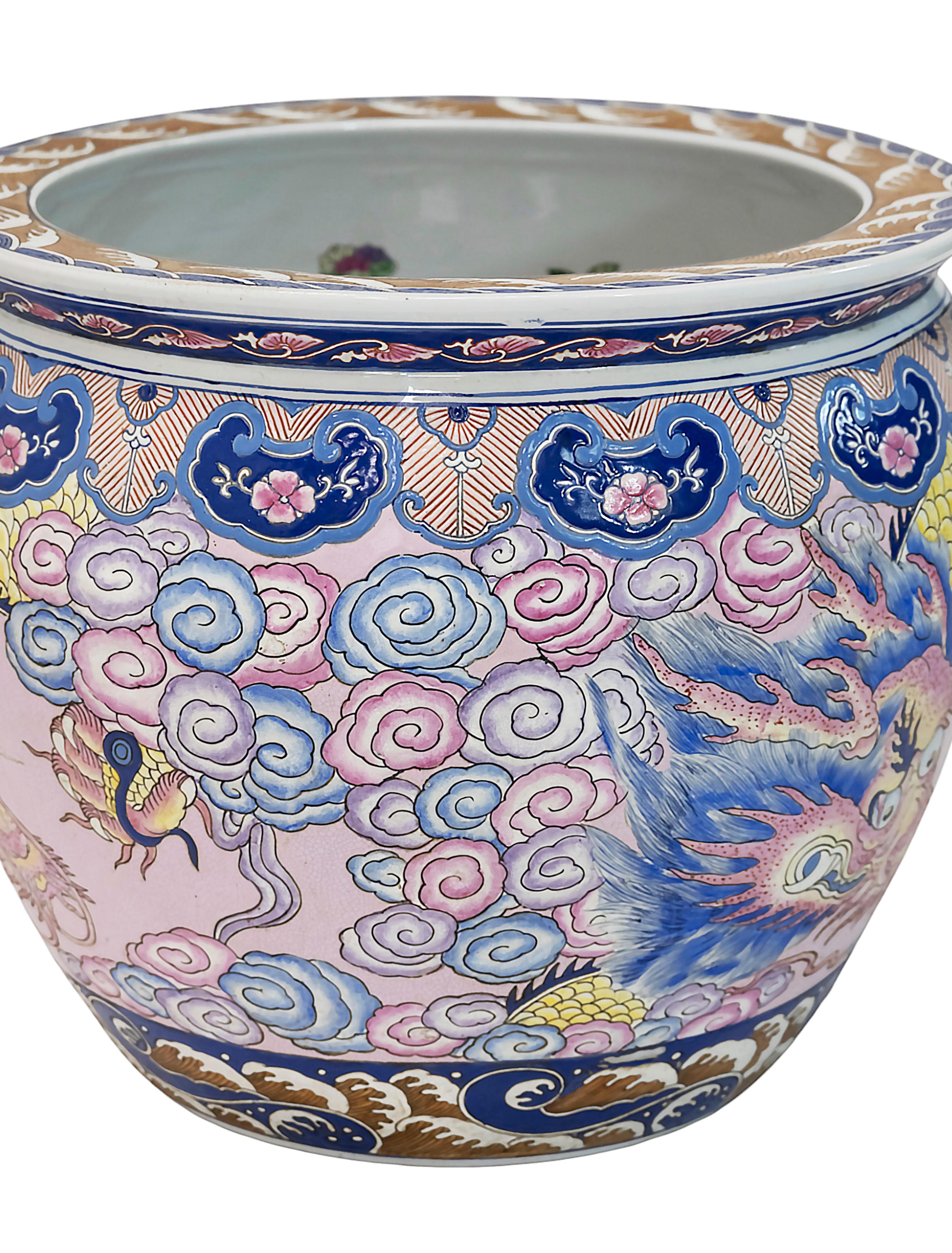 Glazed Large Chinese Handmade Ceramic Planter Pot Fish Basin For Sale