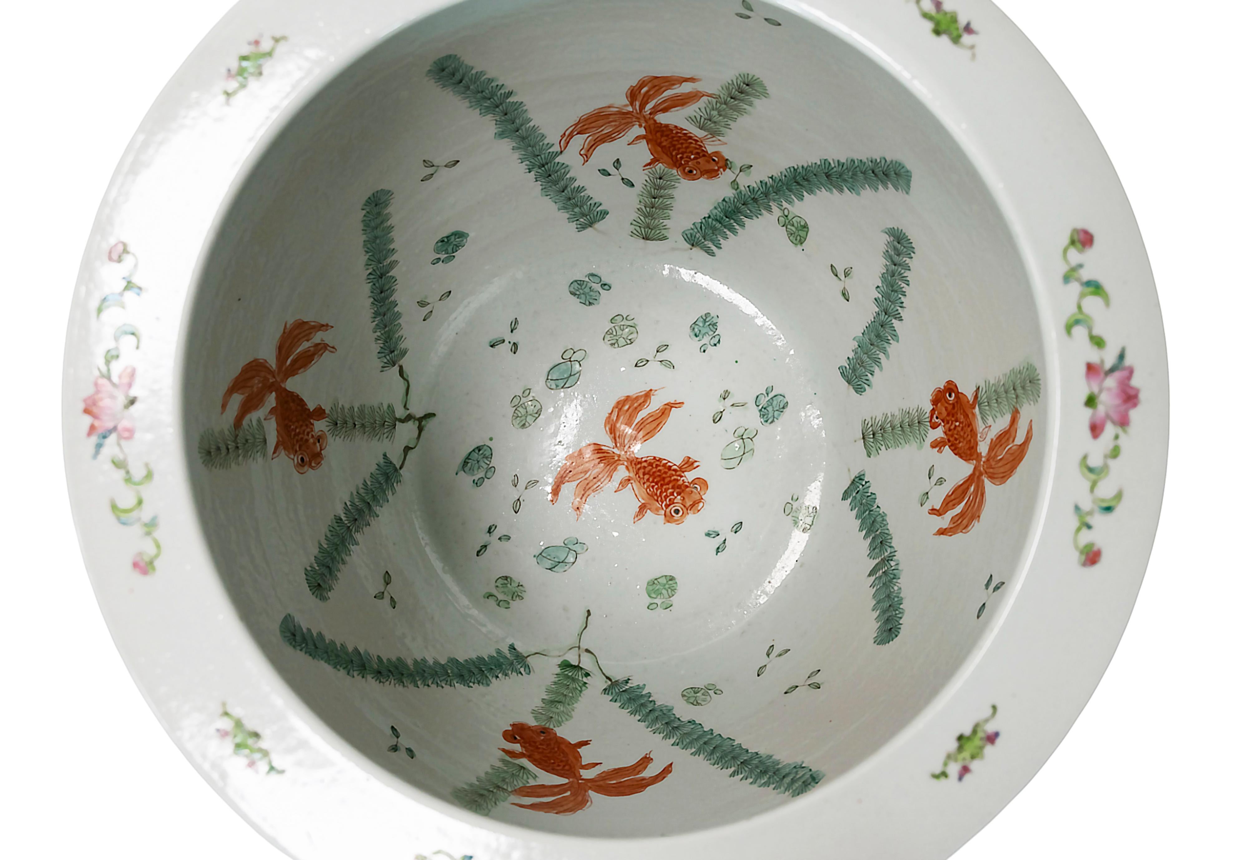 20th Century Large Chinese Handmade Ceramic Planter Pot Fish Basin For Sale