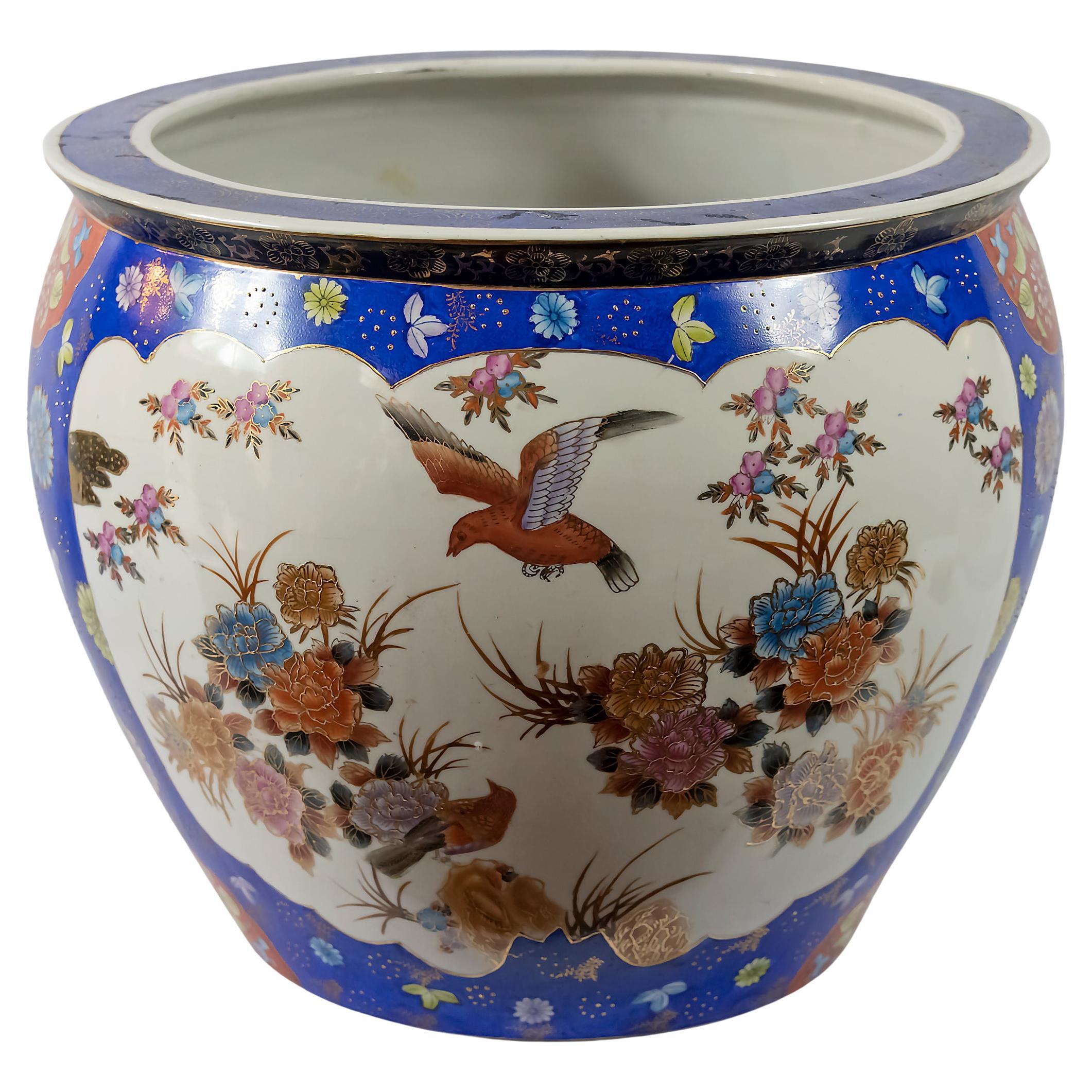 Handmade Ceramic Blue Planter with Bird 