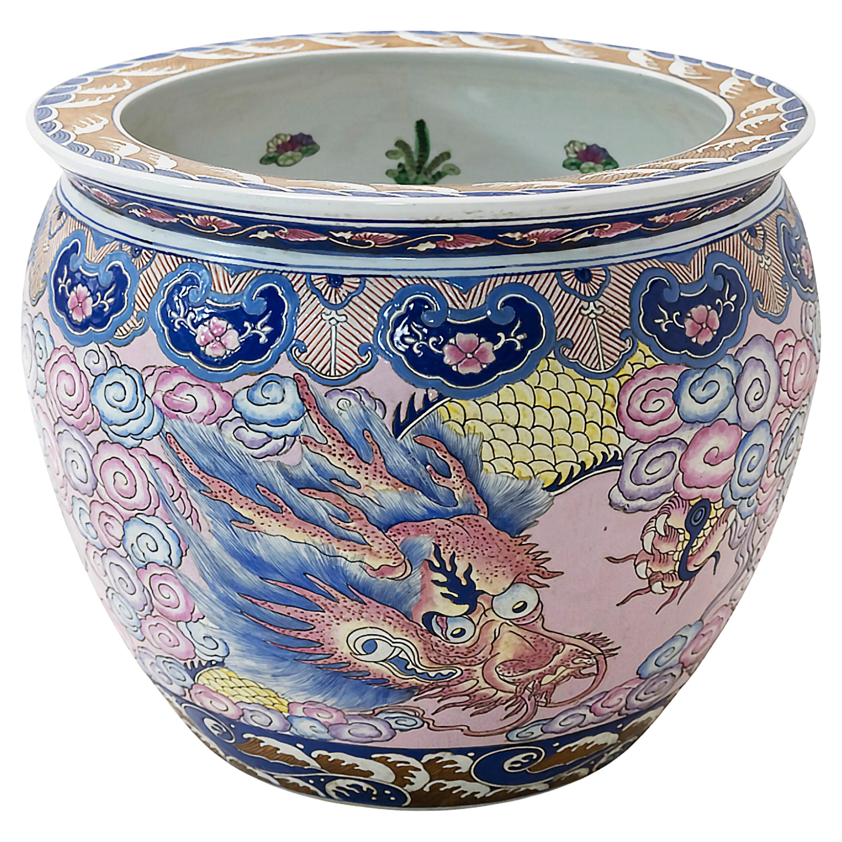 Large Chinese Handmade Ceramic Planter Pot Fish Basin For Sale