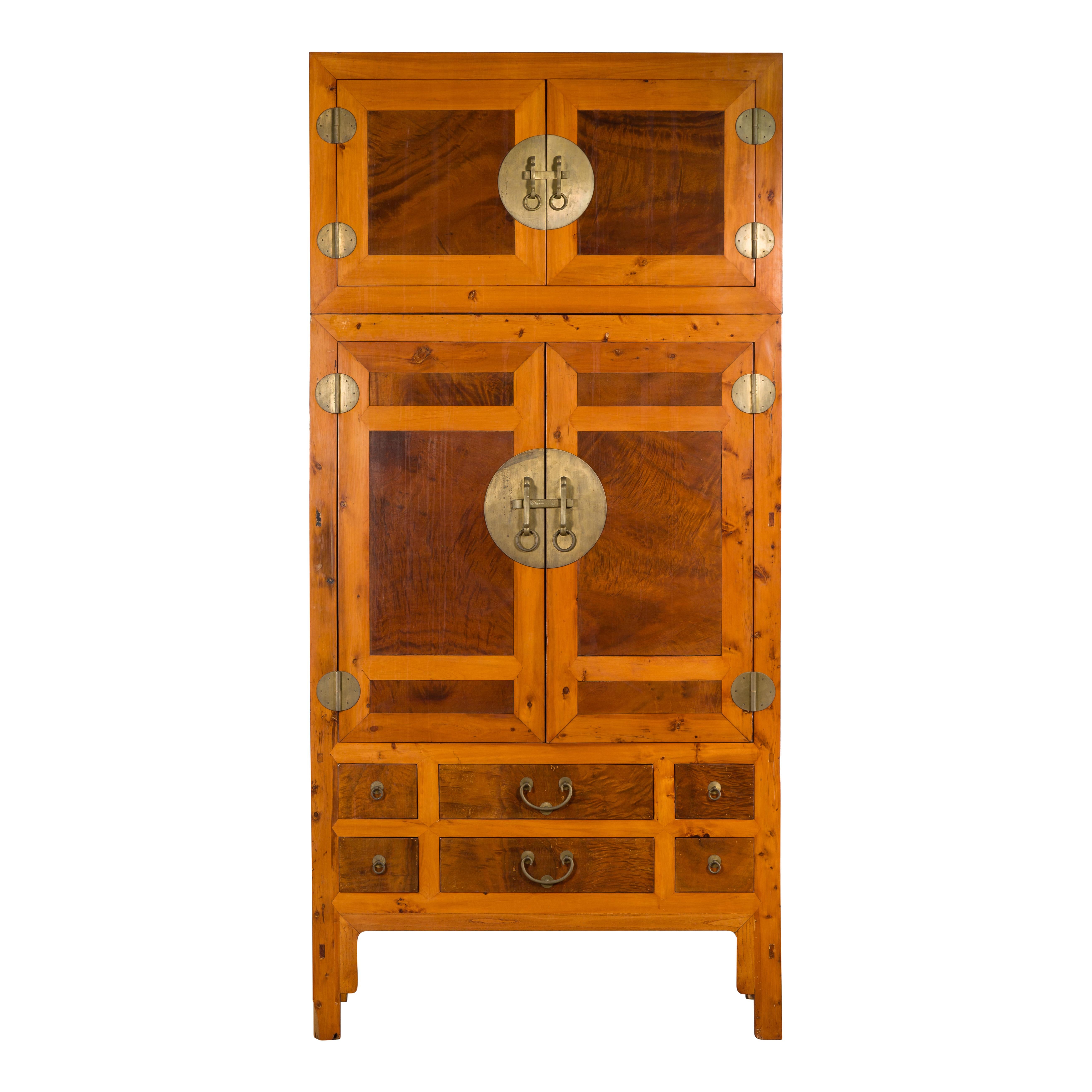 Large Chinese Hebei Burl Wood Compound Cabinet with Brass Hardware, circa 1900 8