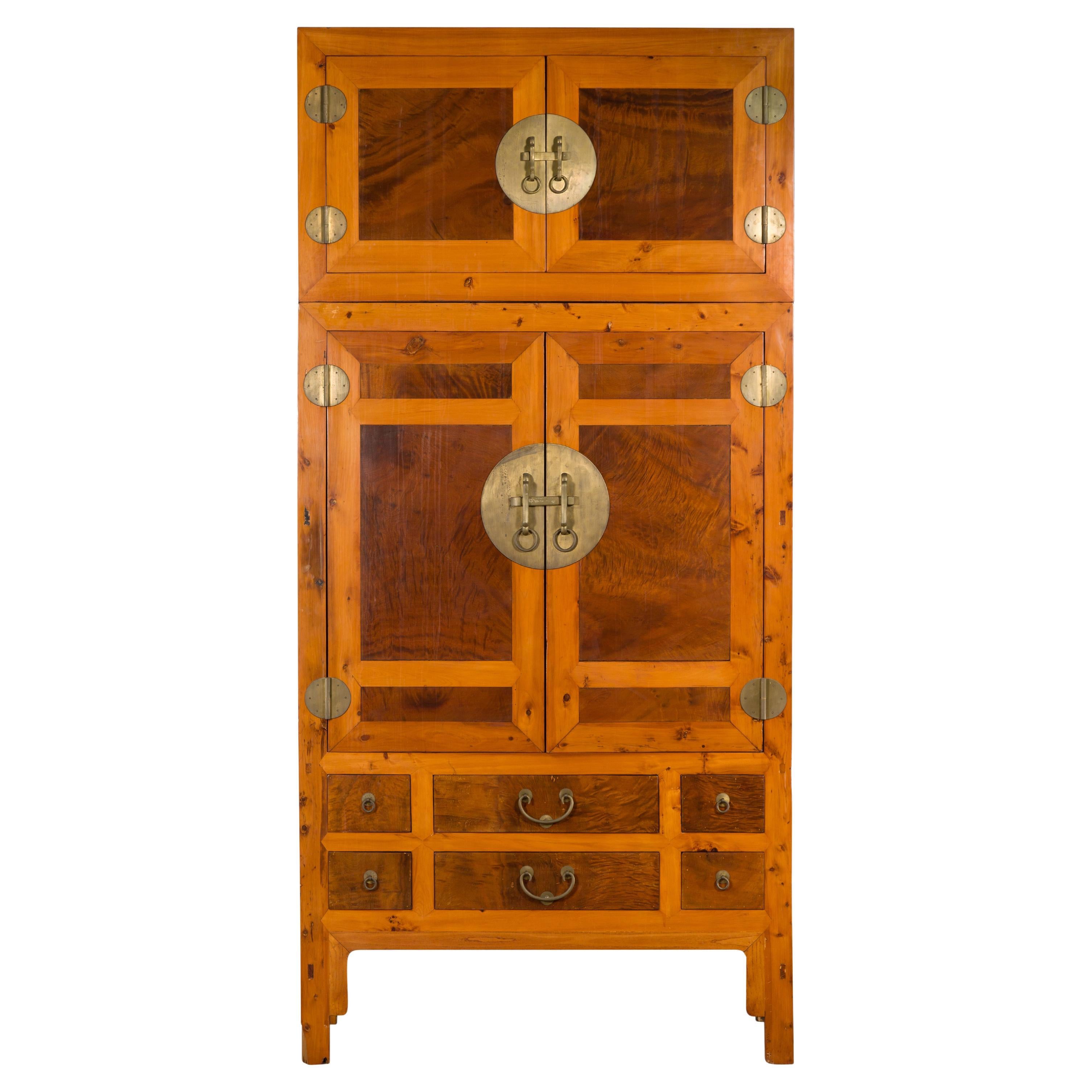 Large Chinese Hebei Burl Wood Compound Cabinet with Brass Hardware, circa 1900