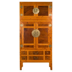 Antique Large Chinese Hebei Burl Wood Compound Cabinet with Brass Hardware, circa 1900