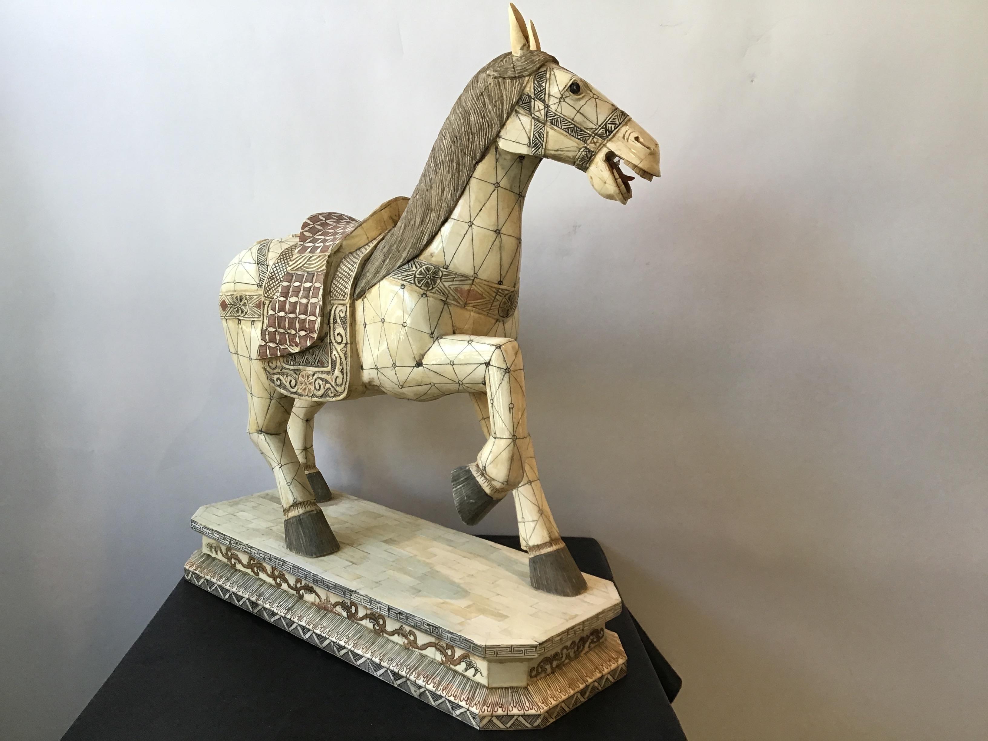 Large Chinese Horse Made from Bone In Good Condition In Tarrytown, NY