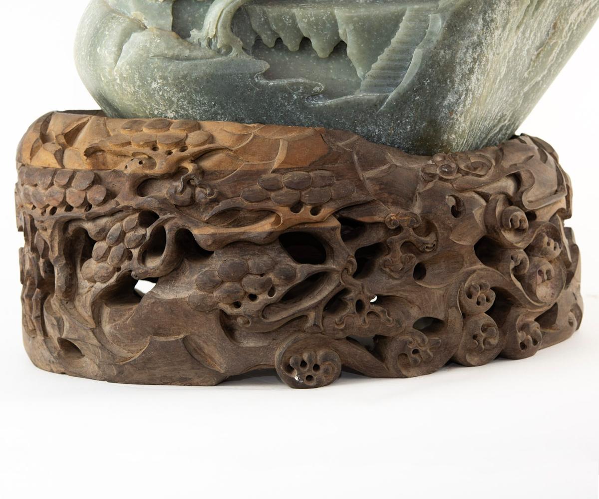 Hand-Carved Large Chinese Jade Boulder Double Sided Carving For Sale