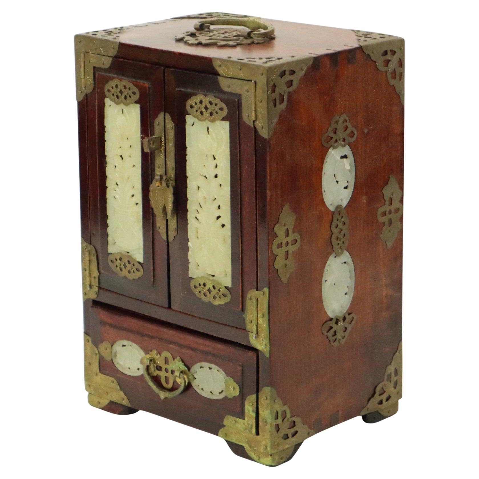 Large Chinese Jewelry Box Jewelry Box Jade Rosewood Brass