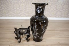 Gran jarrón chino de laca de los años 60-70 con incrustaciones de nácar