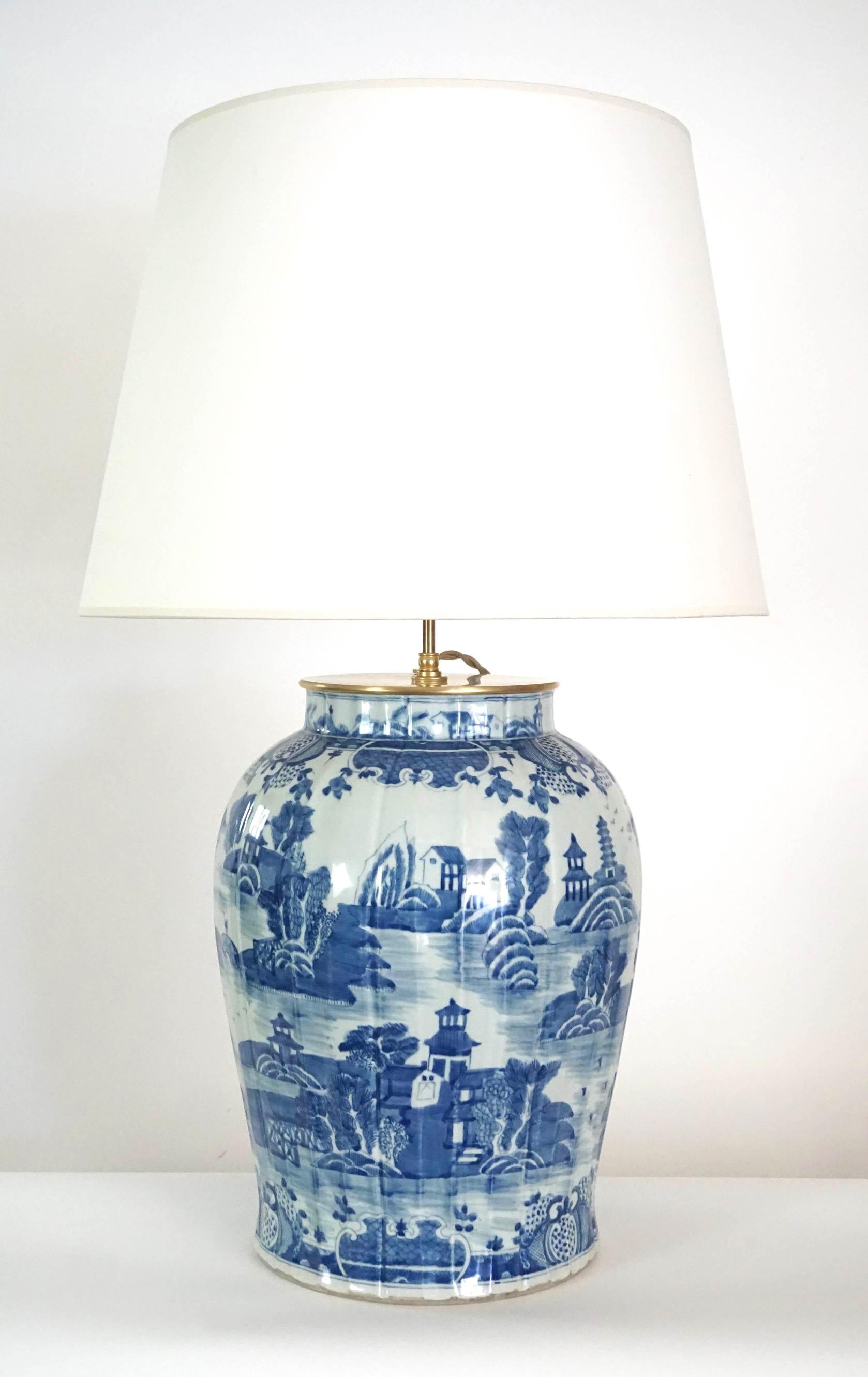 A beautiful Chinese late Qing dynasty (1636 - 1912) ribbed baluster form vase of large scale (17.75