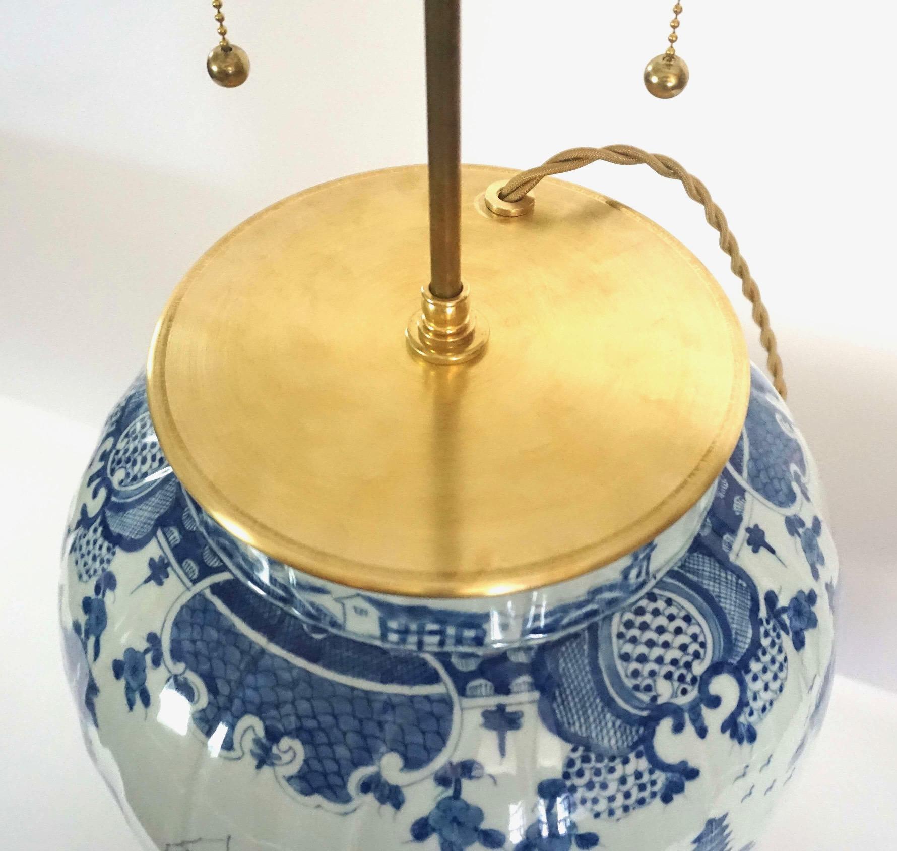 19th Century Large Chinese Late Qing Dynasty Blue and White Baluster Vase Table Lamp For Sale