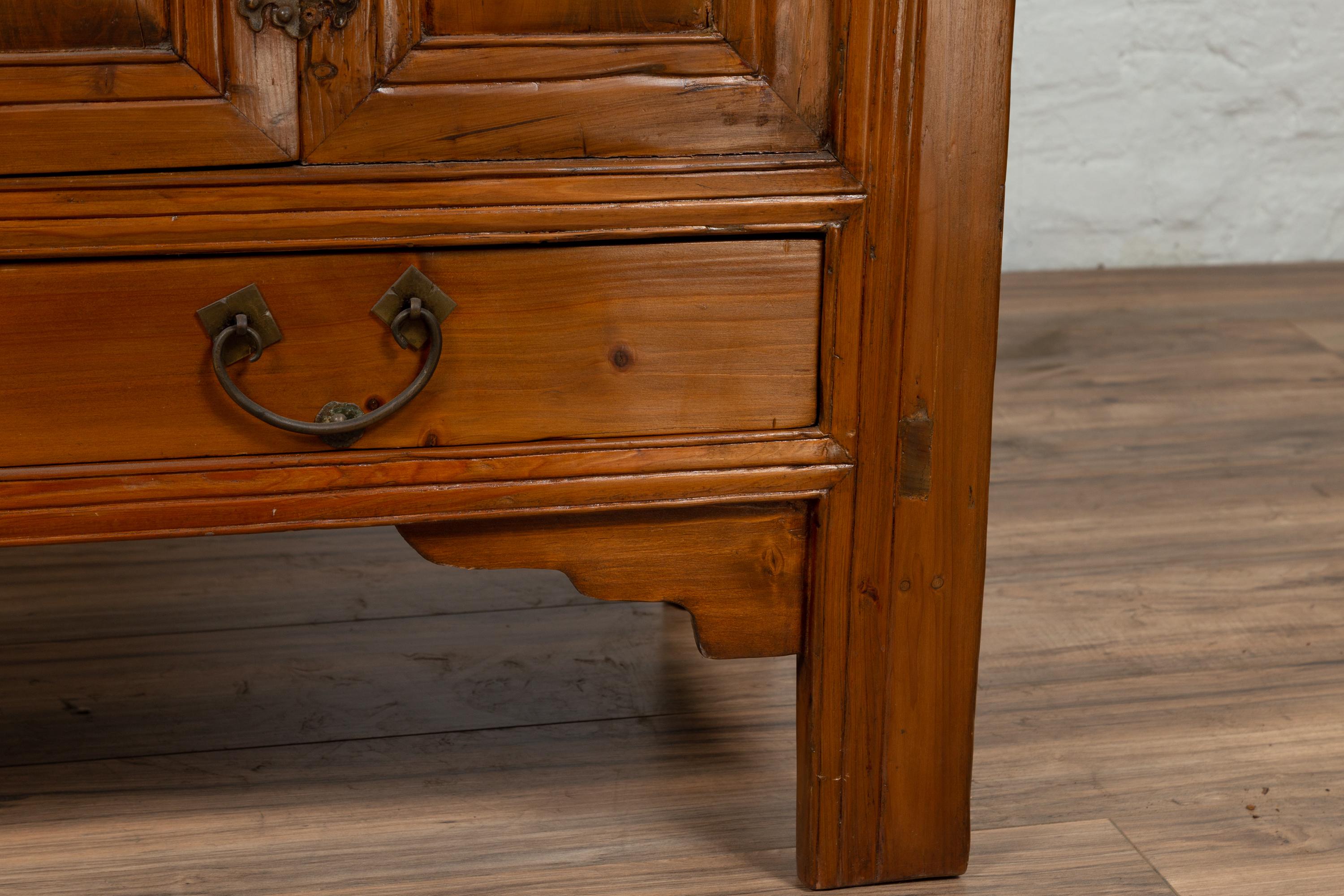 Large Chinese Qing Dynasty Style Wooden Cabinet with Paneled Doors and Drawers For Sale 2