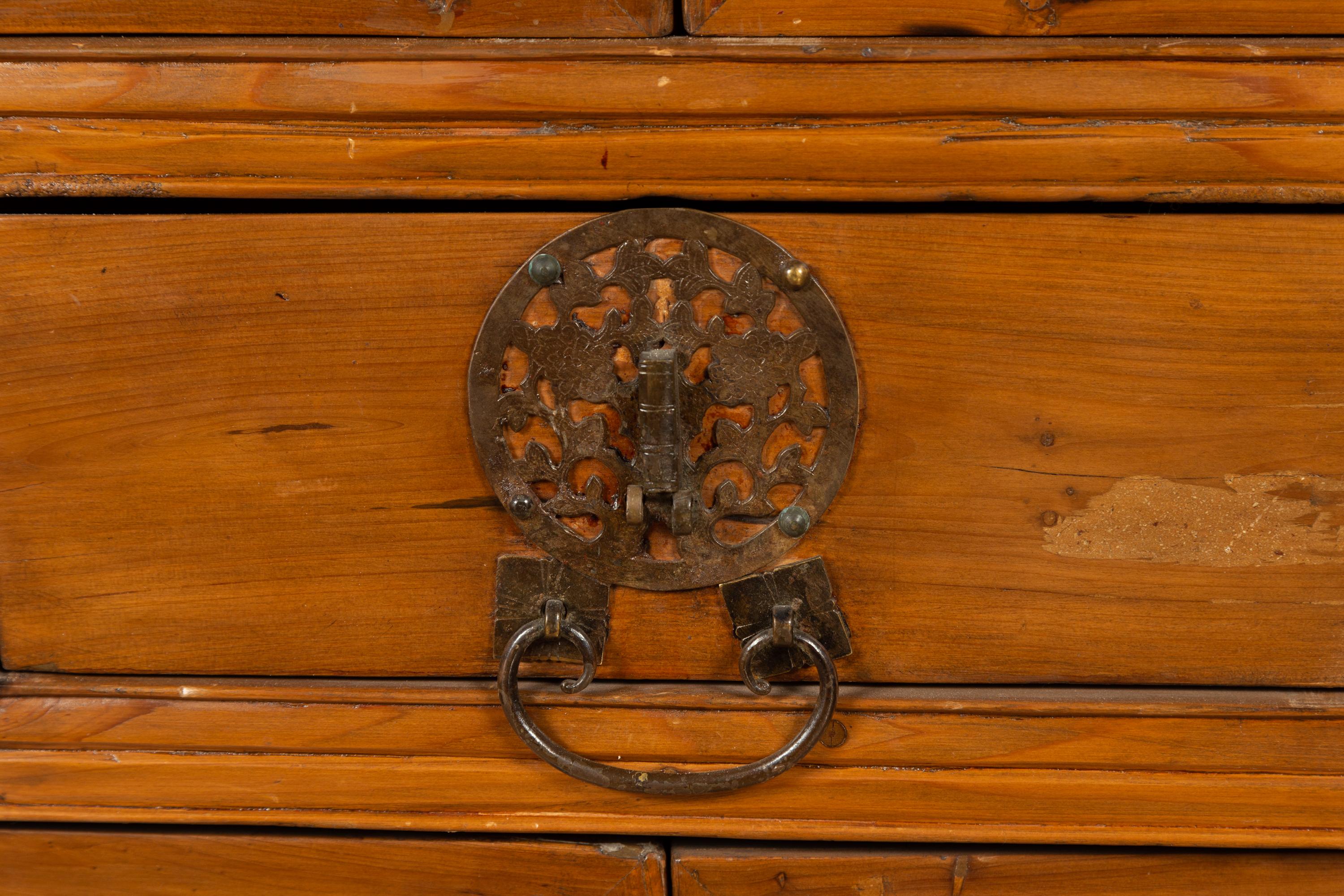 Large Chinese Qing Dynasty Style Wooden Cabinet with Paneled Doors and Drawers For Sale 3