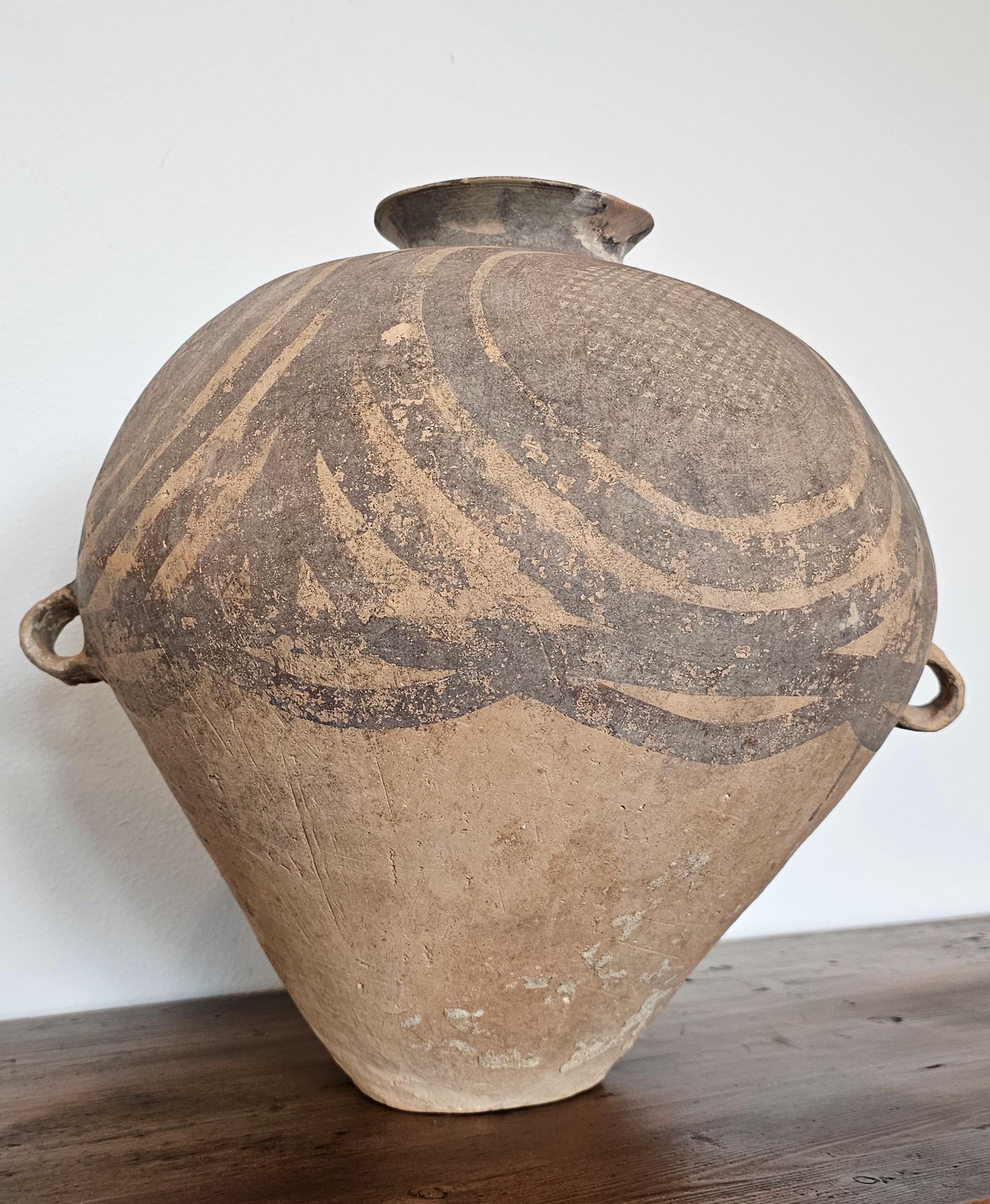 Large Chinese Neolithic Period Banshan Painted Clay Pottery Handled Water Jar Hu 3