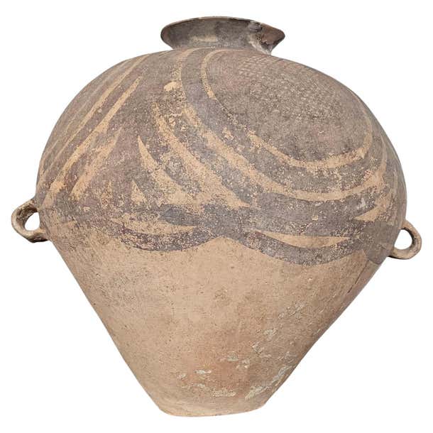 Large Chinese Neolithic Period Banshan Painted Clay Pottery Handled ...