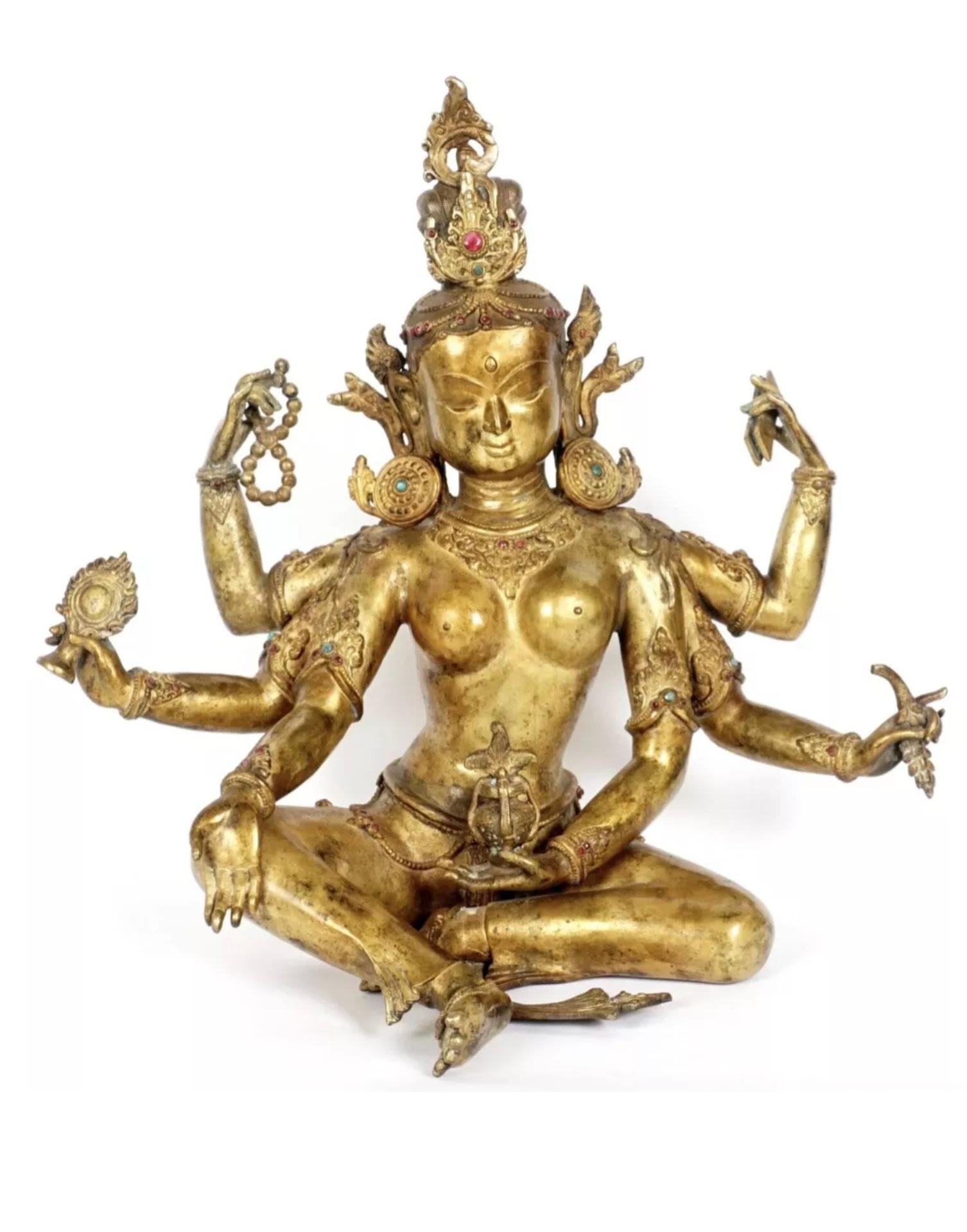 Large Chinese Nepalese Gilt Bronze Figure Vasudhara 6