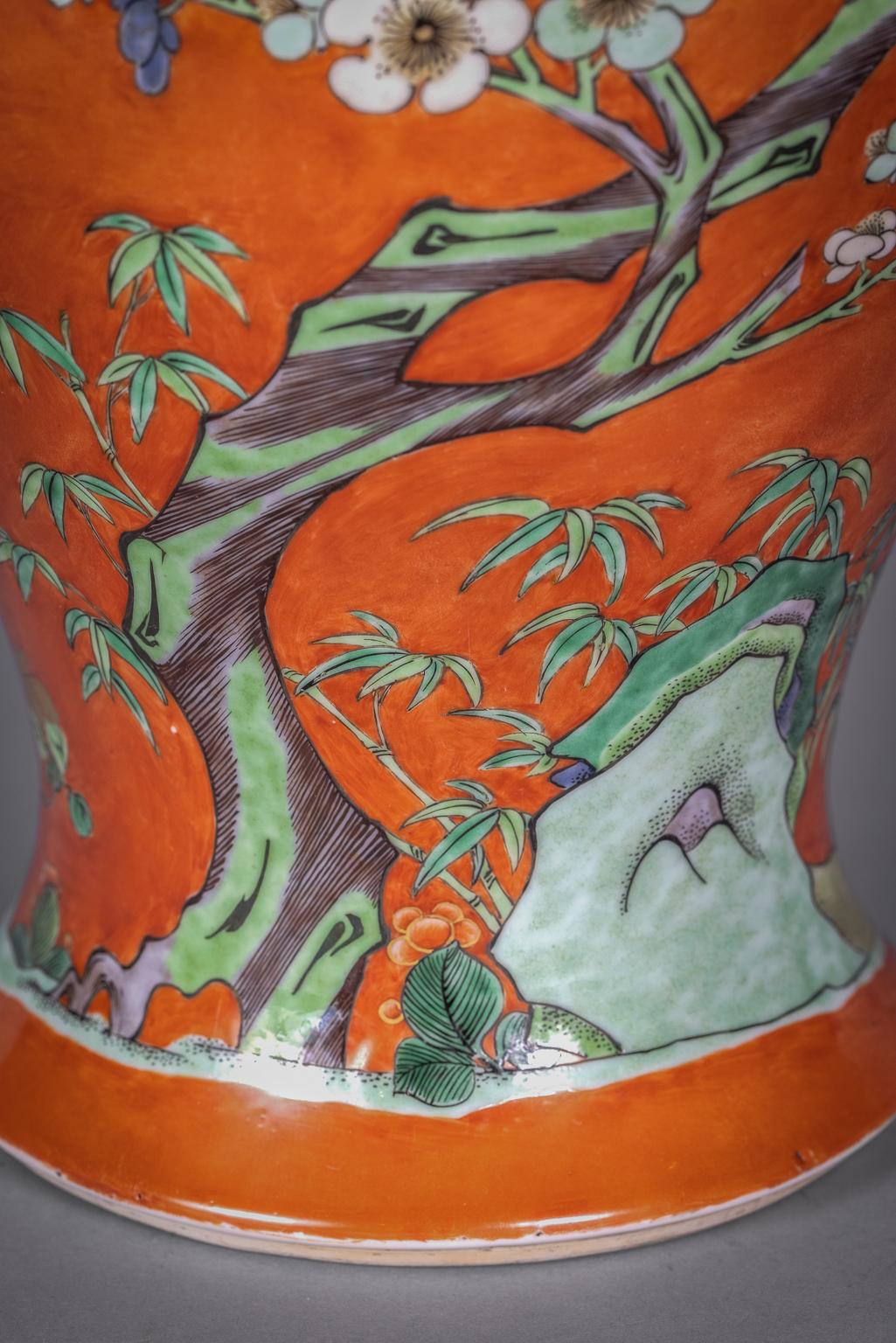 Large Chinese Orange Ground Vase, 19th Century In Good Condition In New York, NY