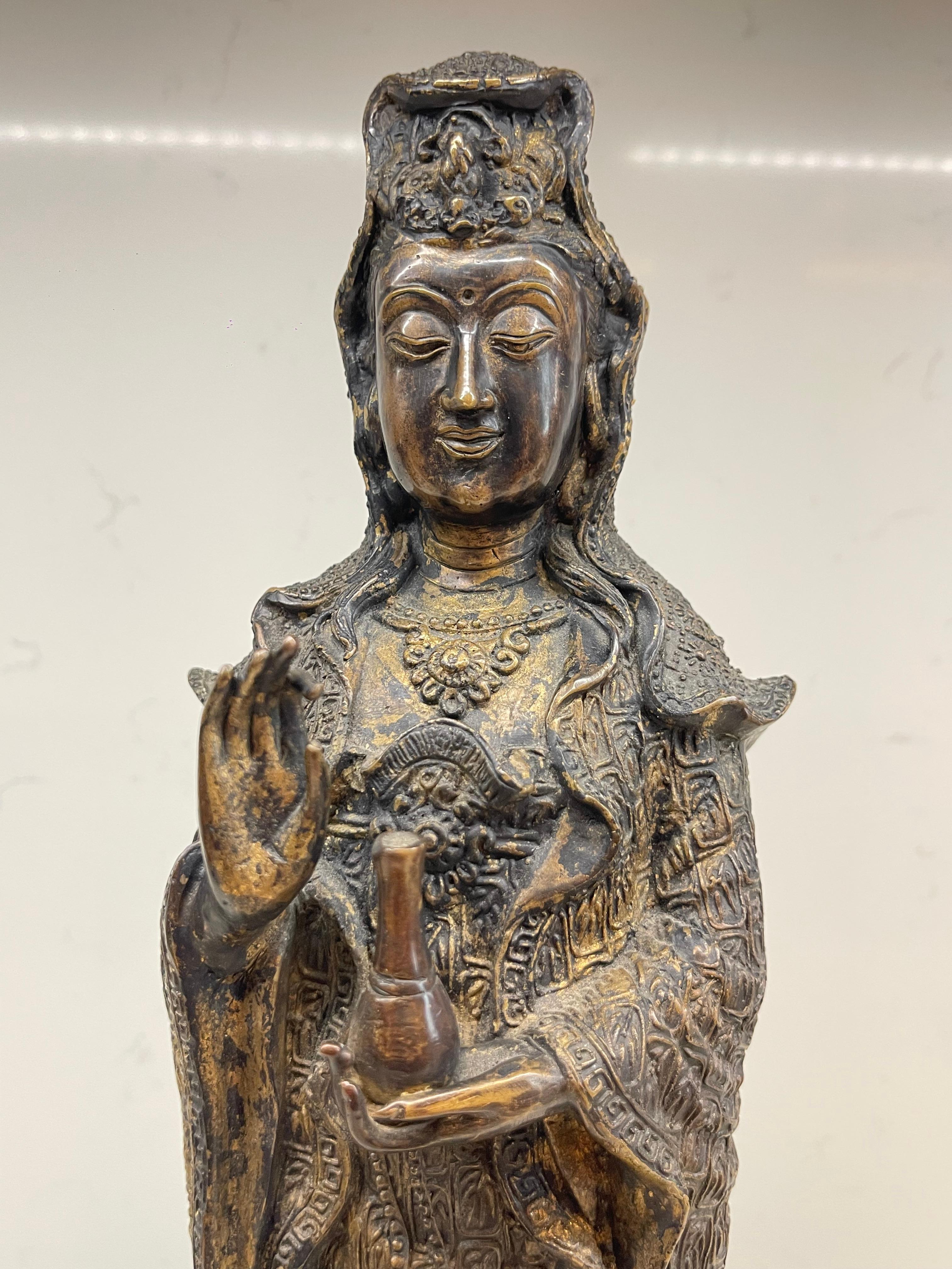Cast Large Chinese Original Bronze Figure of Guanyin For Sale
