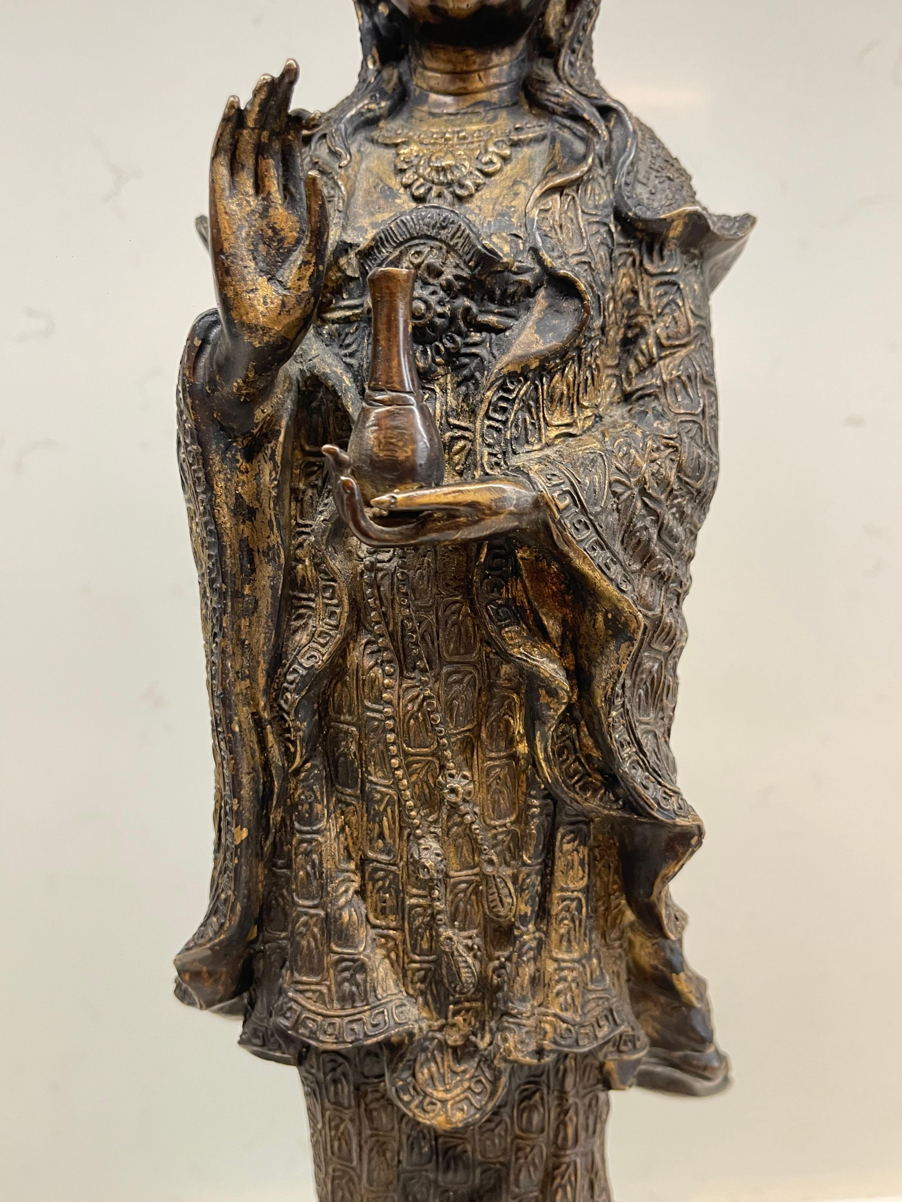 19th Century Large Chinese Original Bronze Figure of Guanyin For Sale