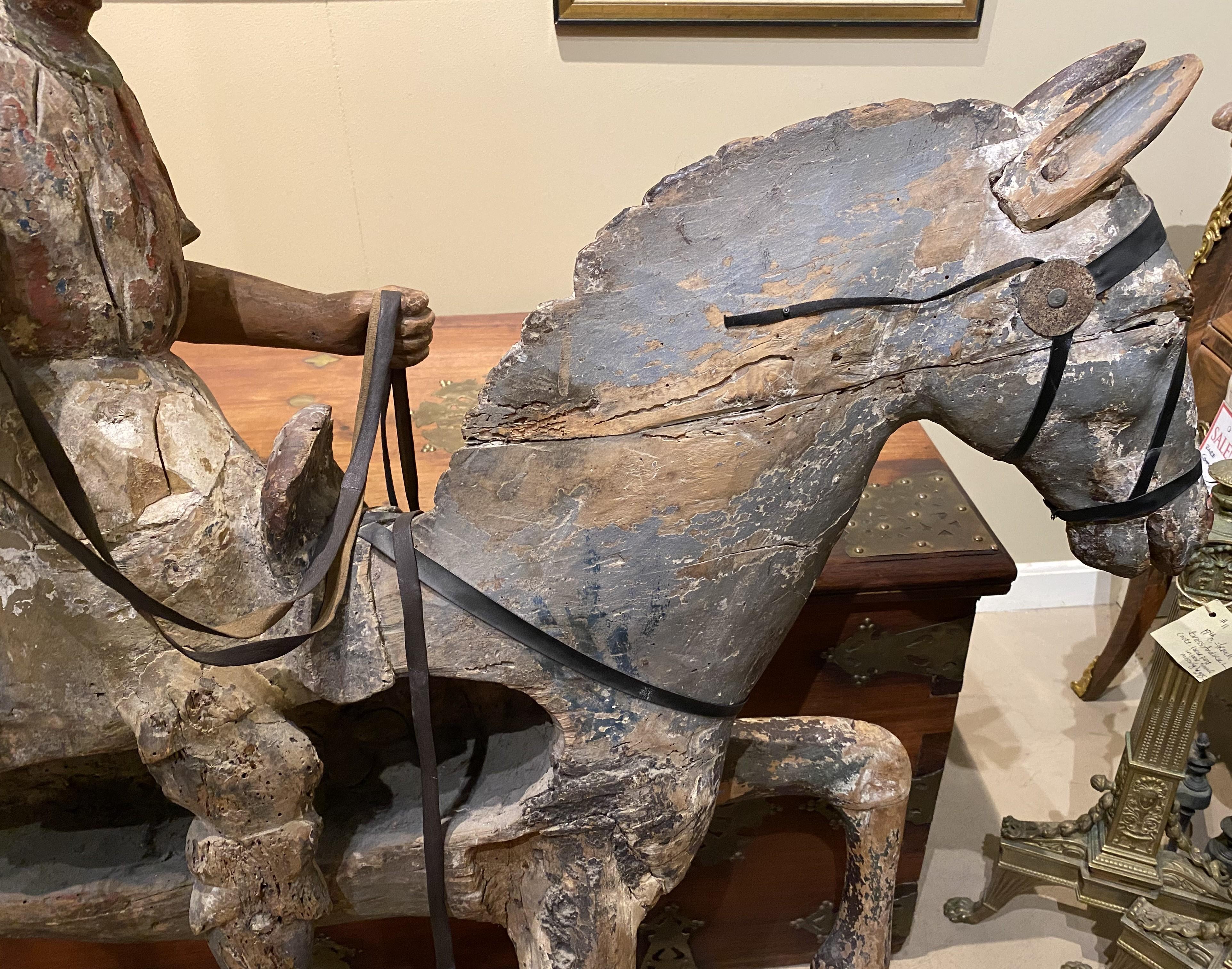 Large Chinese Polychrome Carved Wooden Warrior on Horseback, Probably 18th c For Sale 5