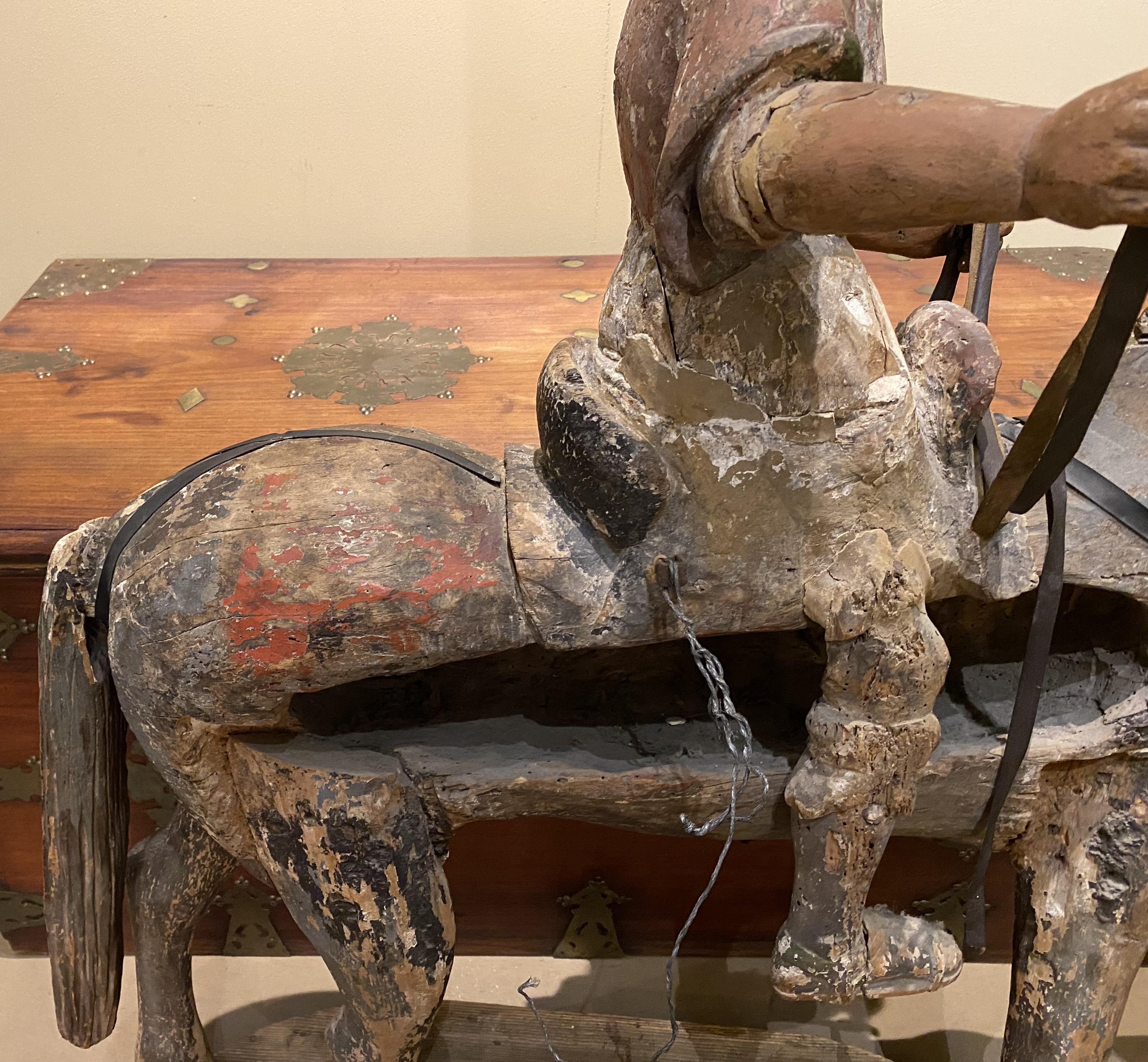 Large Chinese Polychrome Carved Wooden Warrior on Horseback, Probably 18th c For Sale 6