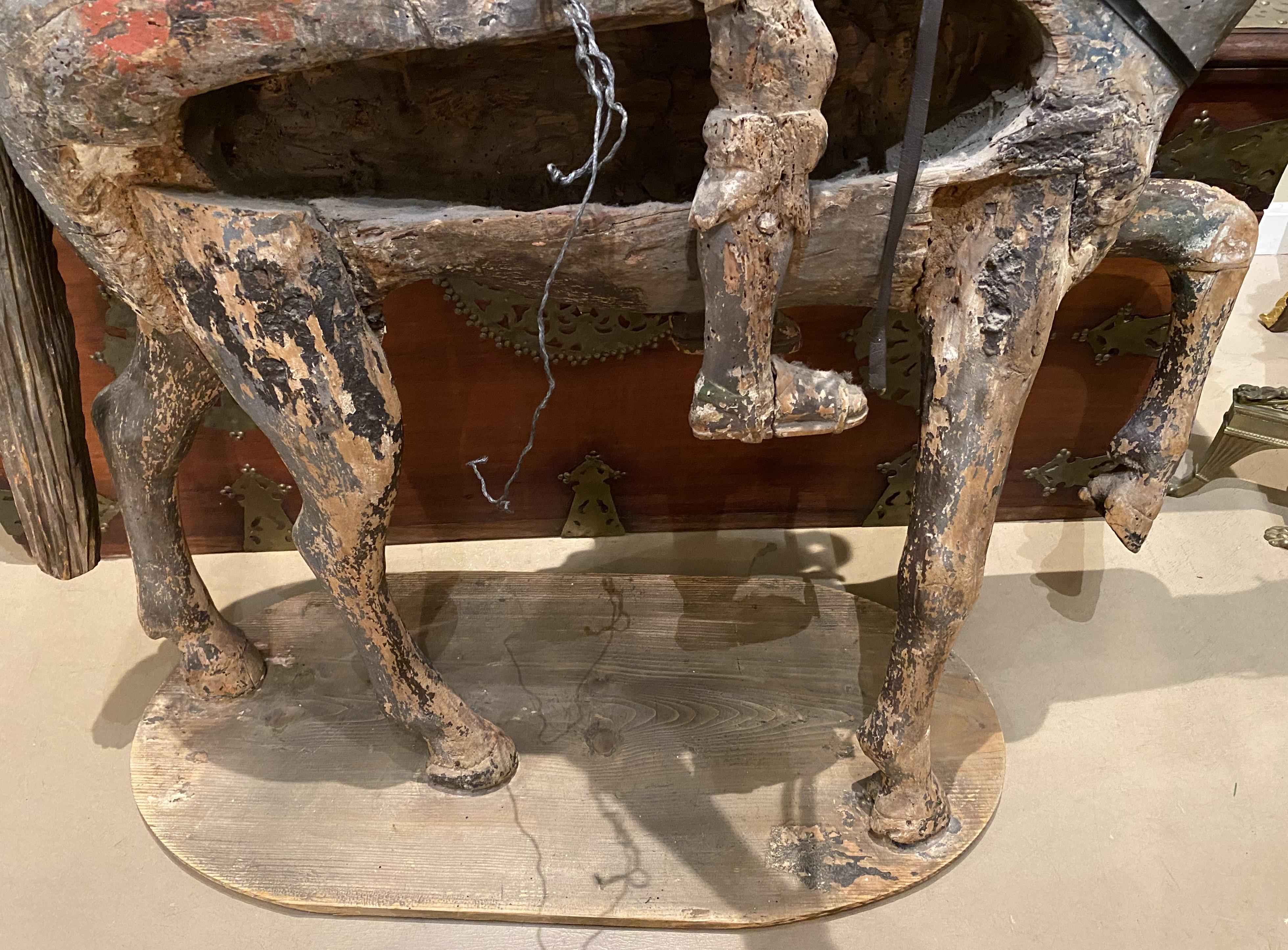 Large Chinese Polychrome Carved Wooden Warrior on Horseback, Probably 18th c For Sale 7