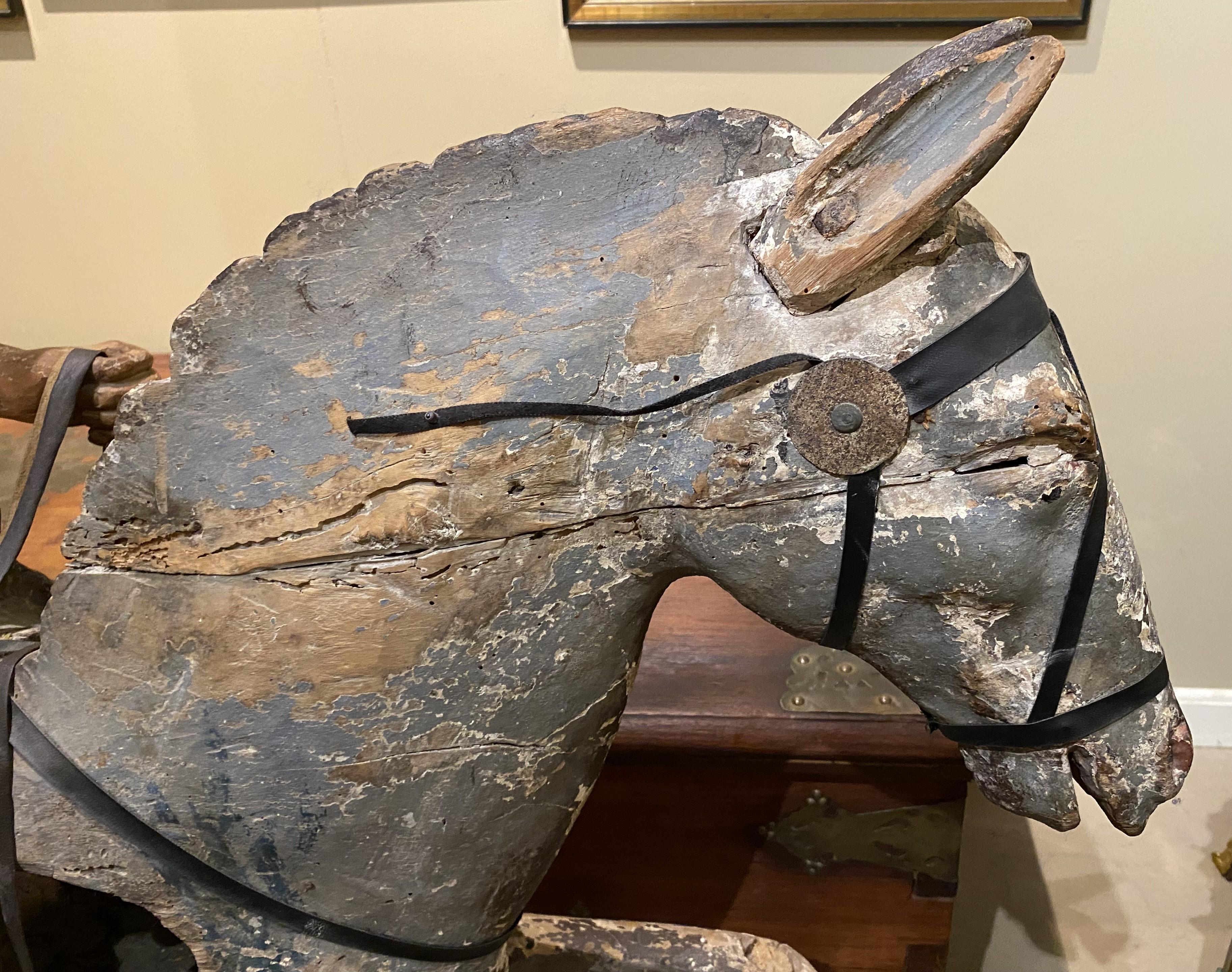 Large Chinese Polychrome Carved Wooden Warrior on Horseback, Probably 18th c For Sale 12