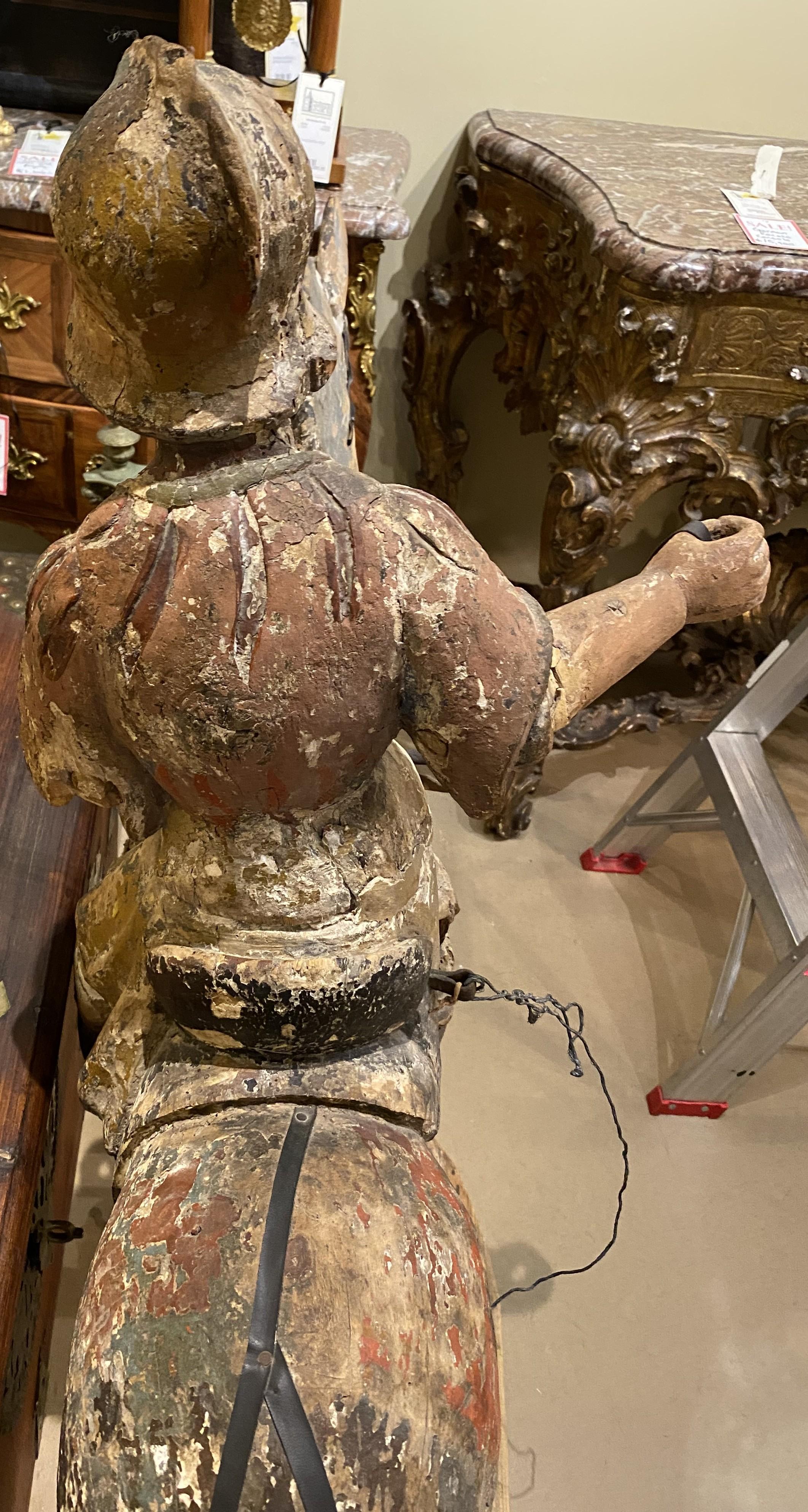 Large Chinese Polychrome Carved Wooden Warrior on Horseback, Probably 18th c For Sale 13