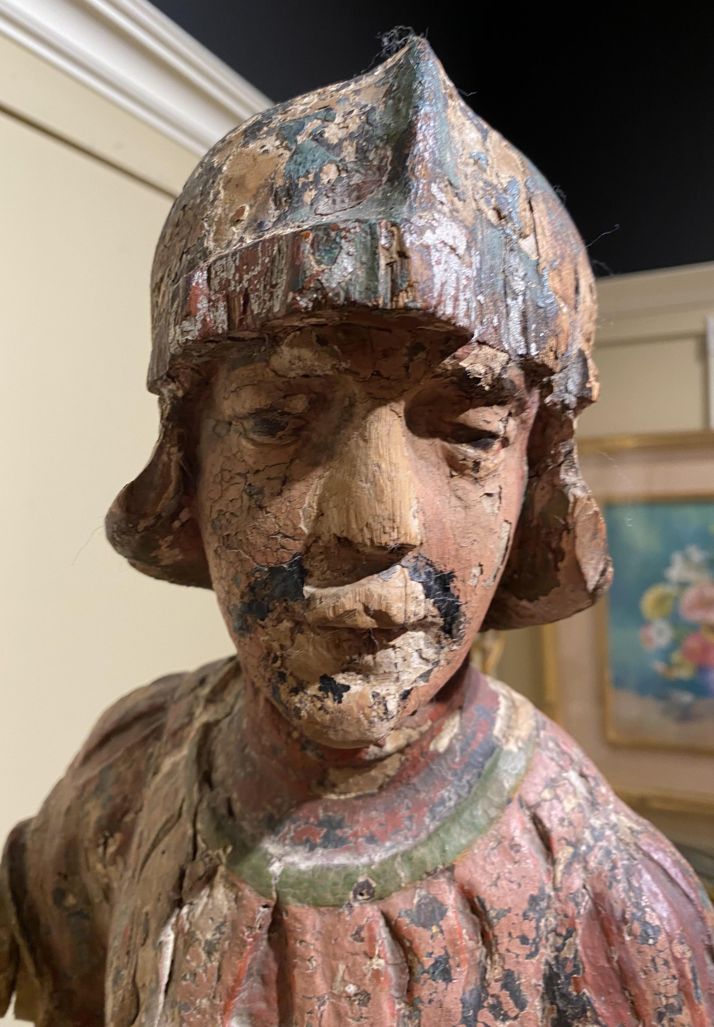 Large Chinese Polychrome Carved Wooden Warrior on Horseback, Probably 18th c For Sale 14
