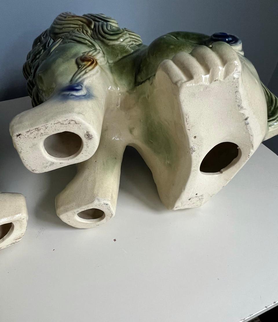 20th Century Large Chinese Polychrome Ceramic Glaze Foo Dogs - a Pair