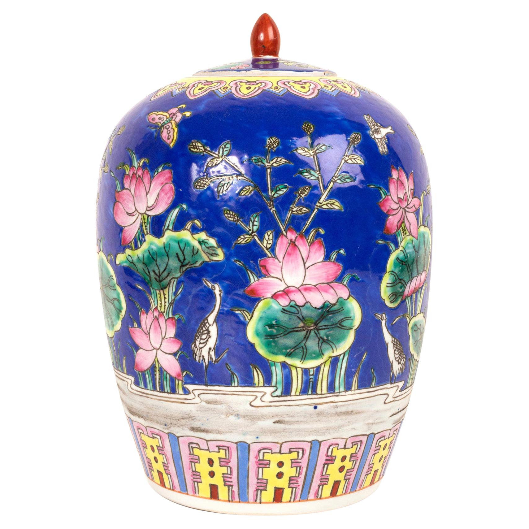 Large Chinese Polychrome Enameled Ginger Jar Vase, China