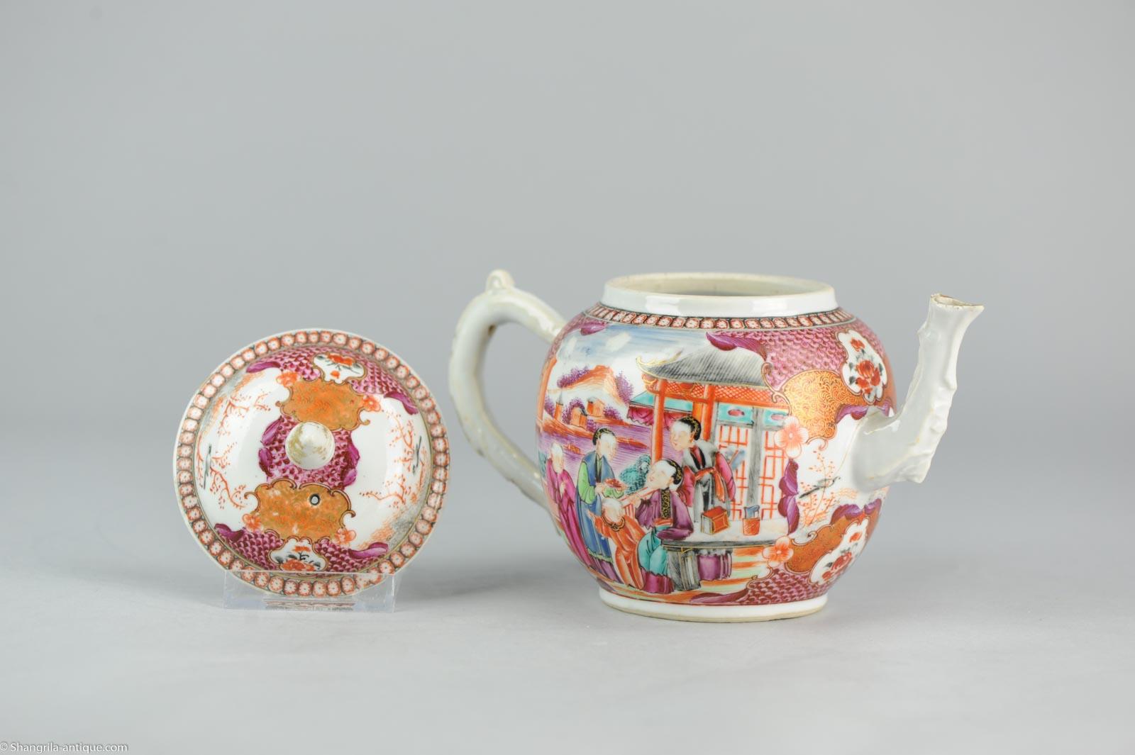 Large Chinese Porcelain circa 1750 Tea Pot Mandarin Famille Rose Museum Piece 7
