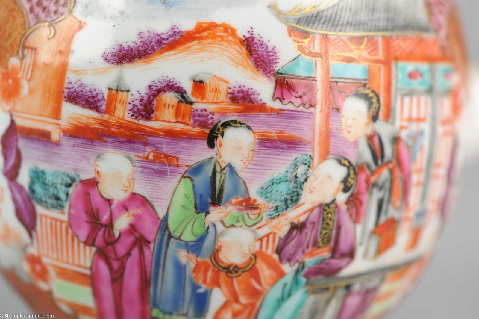 18th Century Large Chinese Porcelain circa 1750 Tea Pot Mandarin Famille Rose Museum Piece