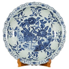 Large Chinese Porcelain Charger Plate with Hand-Painted Blue and White Décor