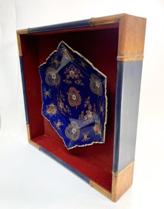 Large Chinese Porcelain Decorative Bowl, Framed, Cobalt Blue