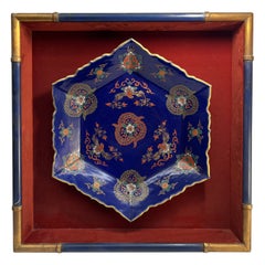 Large Chinese Porcelain Decorative Bowl, Framed, Cobalt Blue