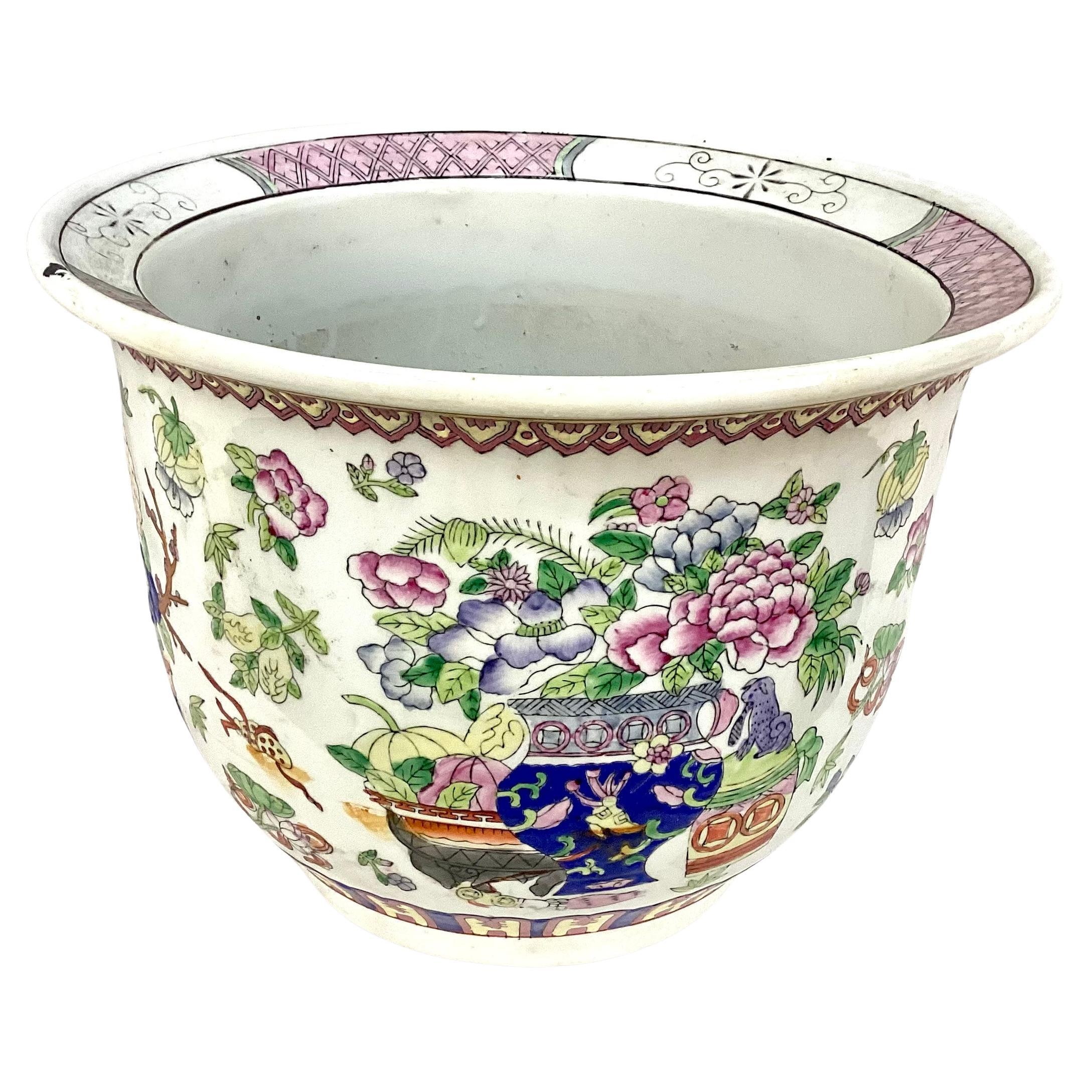 Large Chinese Porcelain Famille Rose Fish Bowl Planter For Sale