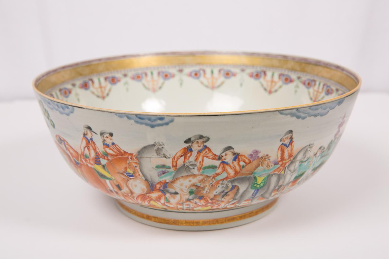 WHY WE LOVE IT: The Chinese hunt bowl at its finest!
Provenance: A similar hunt bowl can be found in the collection of the Seattle Asian Art Museum.
We are please to offer this exquisite 18th century Chinese porcelain hunt bowl painted in