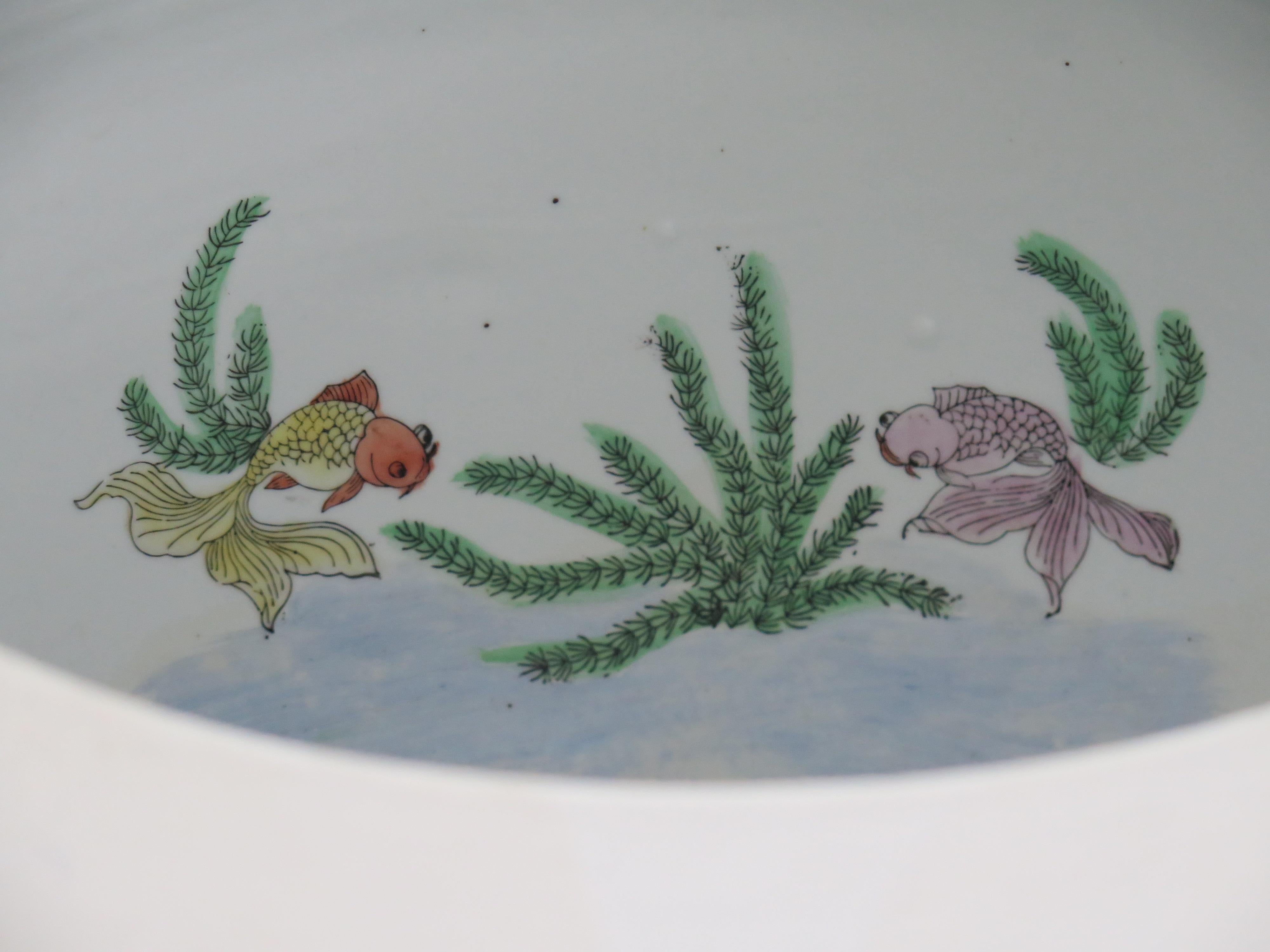 Large Chinese Porcelain Jardiniere or Fish Bowl Hand Painted, Mid-20th Century 6