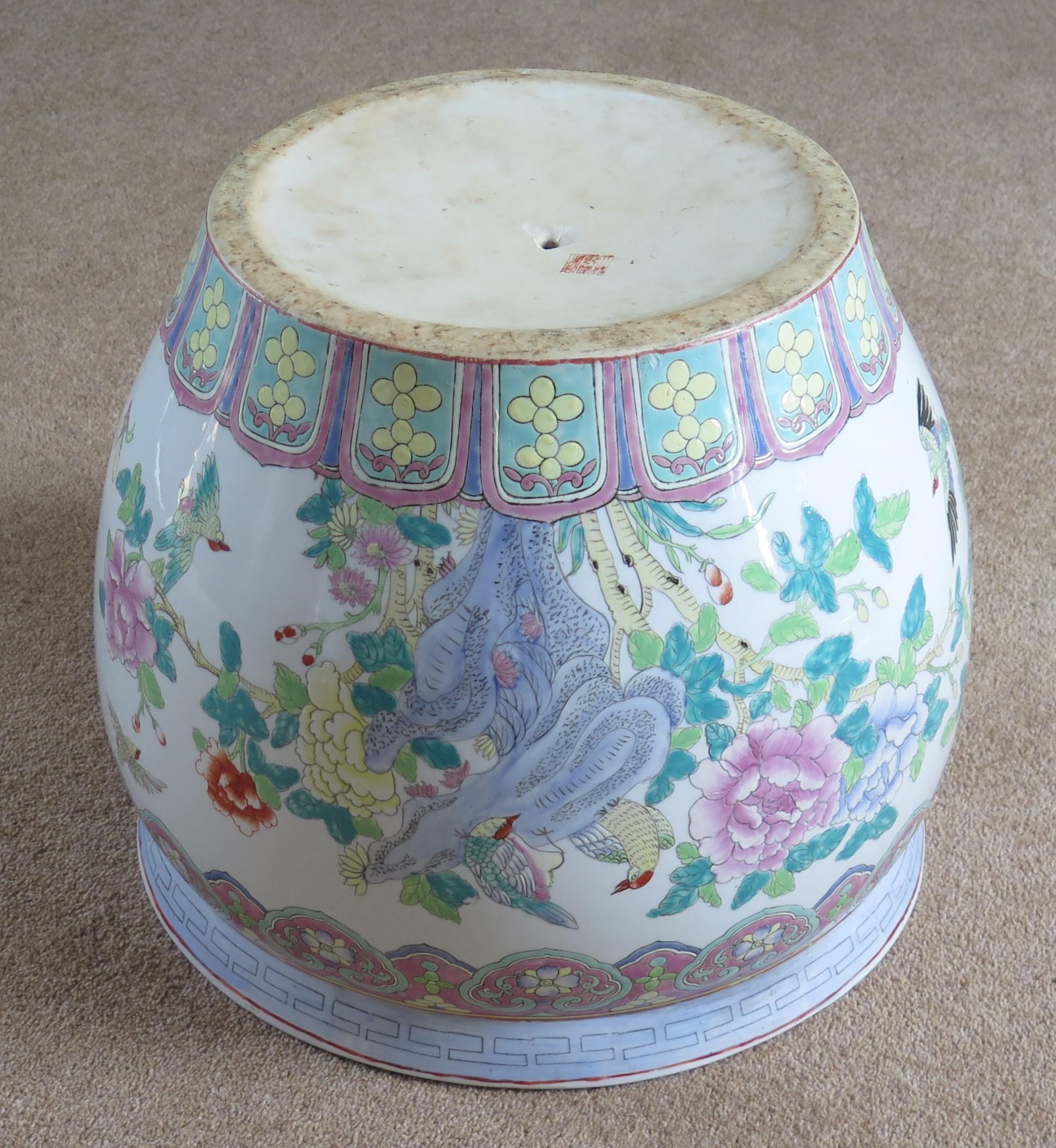 Large Chinese Porcelain Jardiniere or Fish Bowl Hand Painted, Mid-20th Century 10
