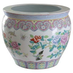 Große chinesische Porzellan-Jardinière oder Fischschale, handbemalt, Mitte des 20. Jahrhunderts