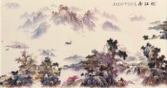 Large Chinese Porcelain Landscape Plaque With Jiangnan Scene