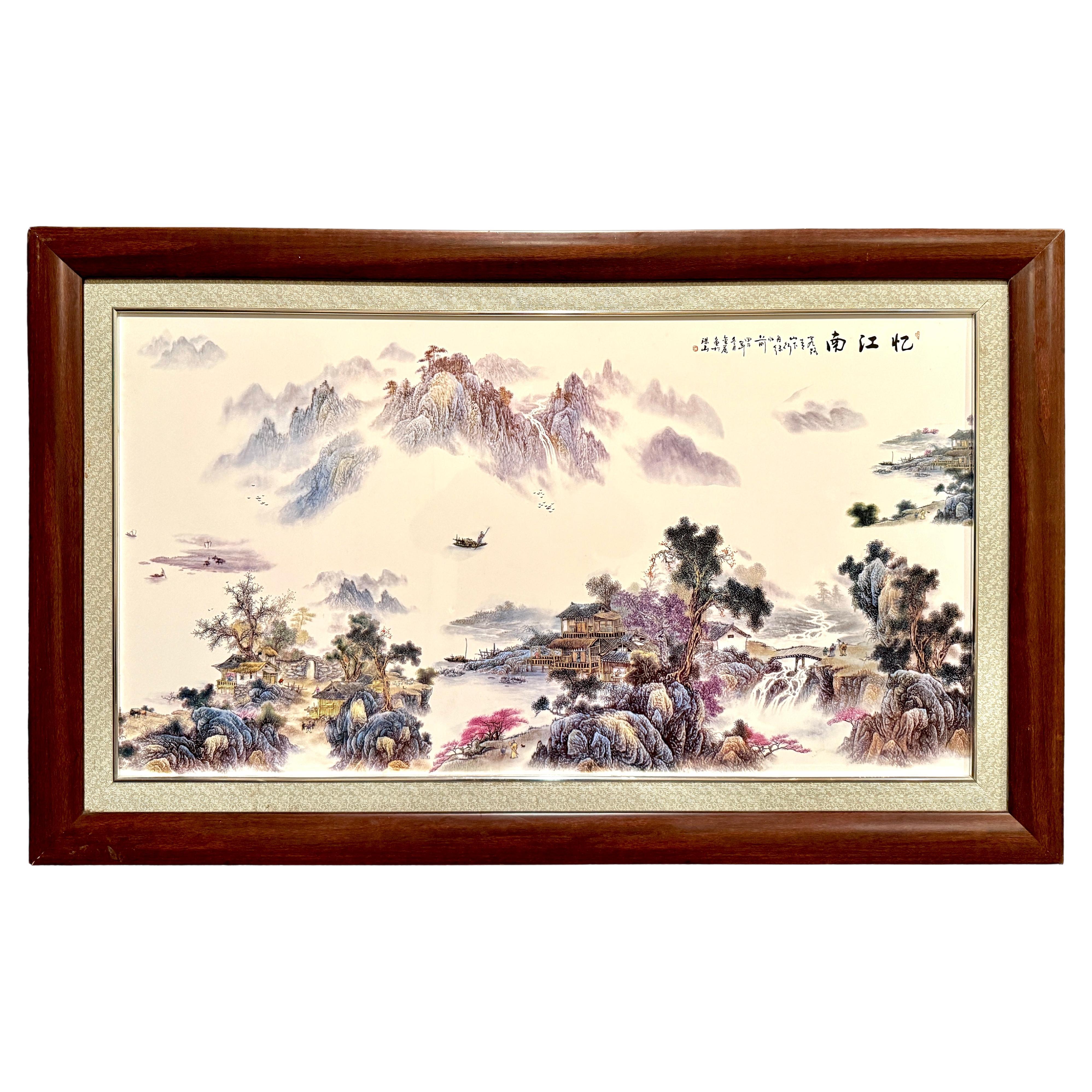 Large Chinese Porcelain Landscape Plaque With Jiangnan Scene For Sale