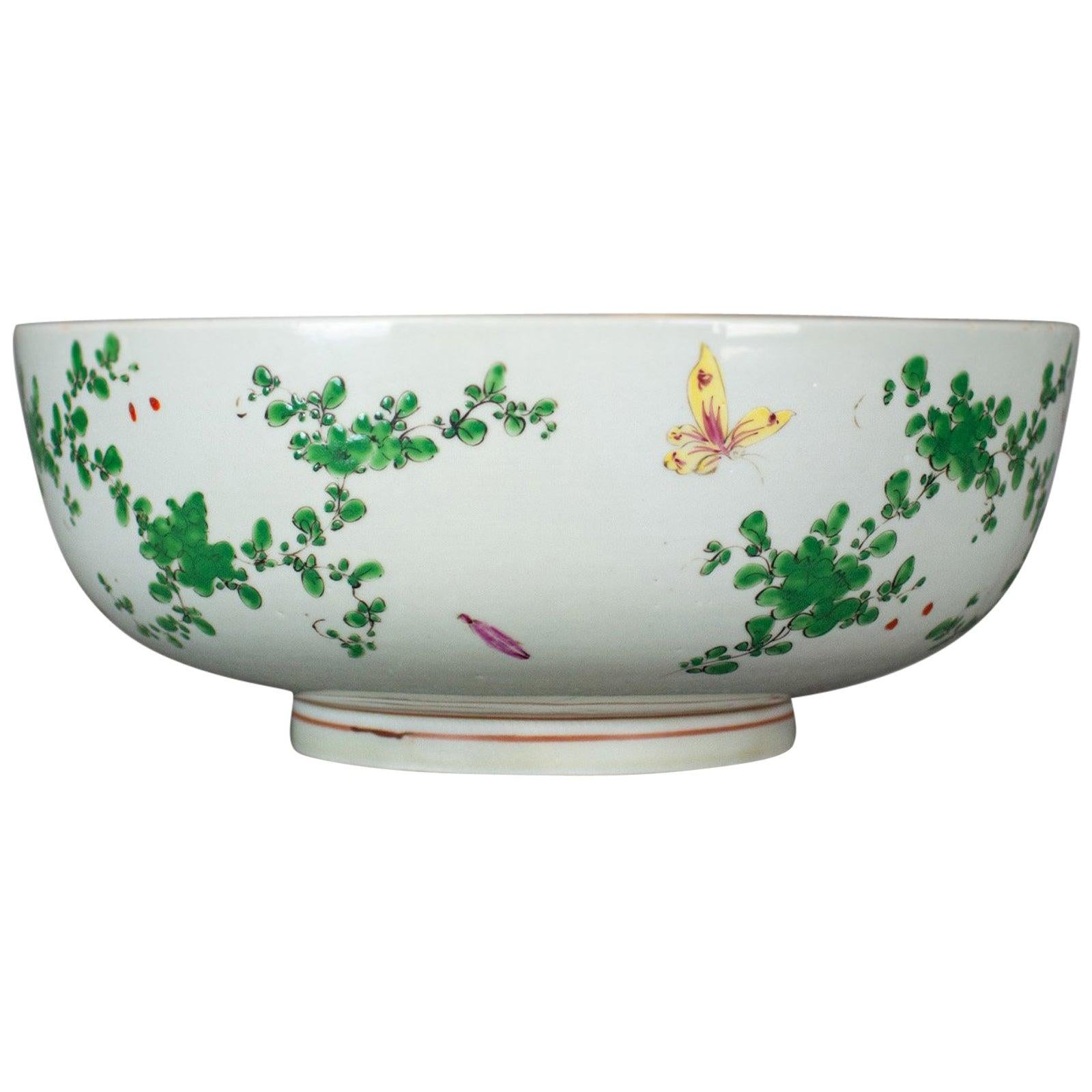 Large Chinese Porcelain Lychee Bowl, Natural Tones, White Ground, 20th Century For Sale