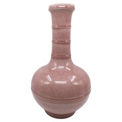 Large Chinese Porcelain Monochrome Peachbloom Crackle Glaze Vase Wood Stand 20c