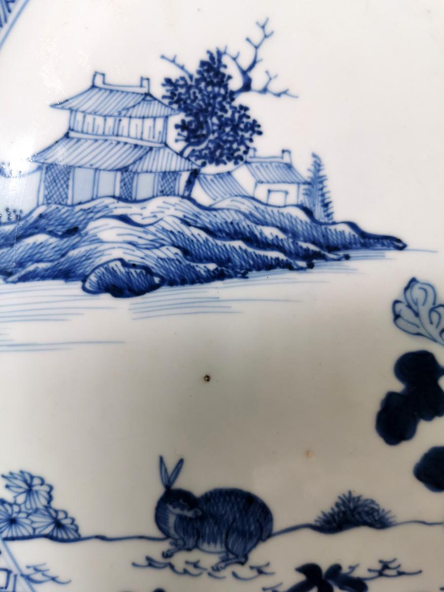 Qing Dynasty Chinese Large Porcelain Plates/Trays Cobalt Blue Hand Painted 3