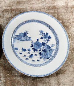 Qing Dynasty Chinese Large Porcelain Plates/Trays Cobalt Blue Hand Painted