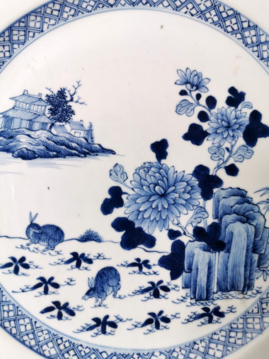 Chinese Export Qing Dynasty Chinese Large Porcelain Plates/Trays Cobalt Blue Hand Painted