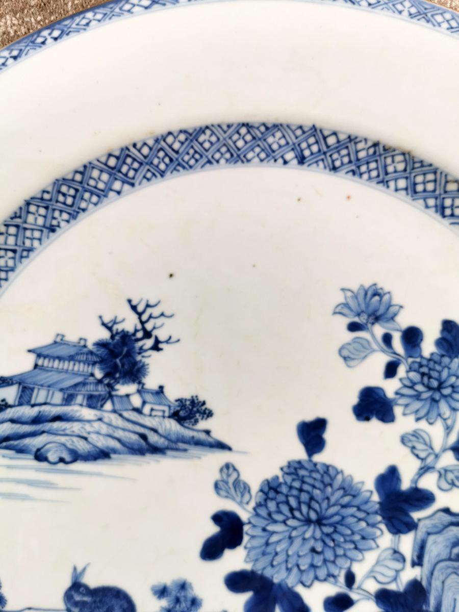 18th Century Qing Dynasty Chinese Large Porcelain Plates/Trays Cobalt Blue Hand Painted