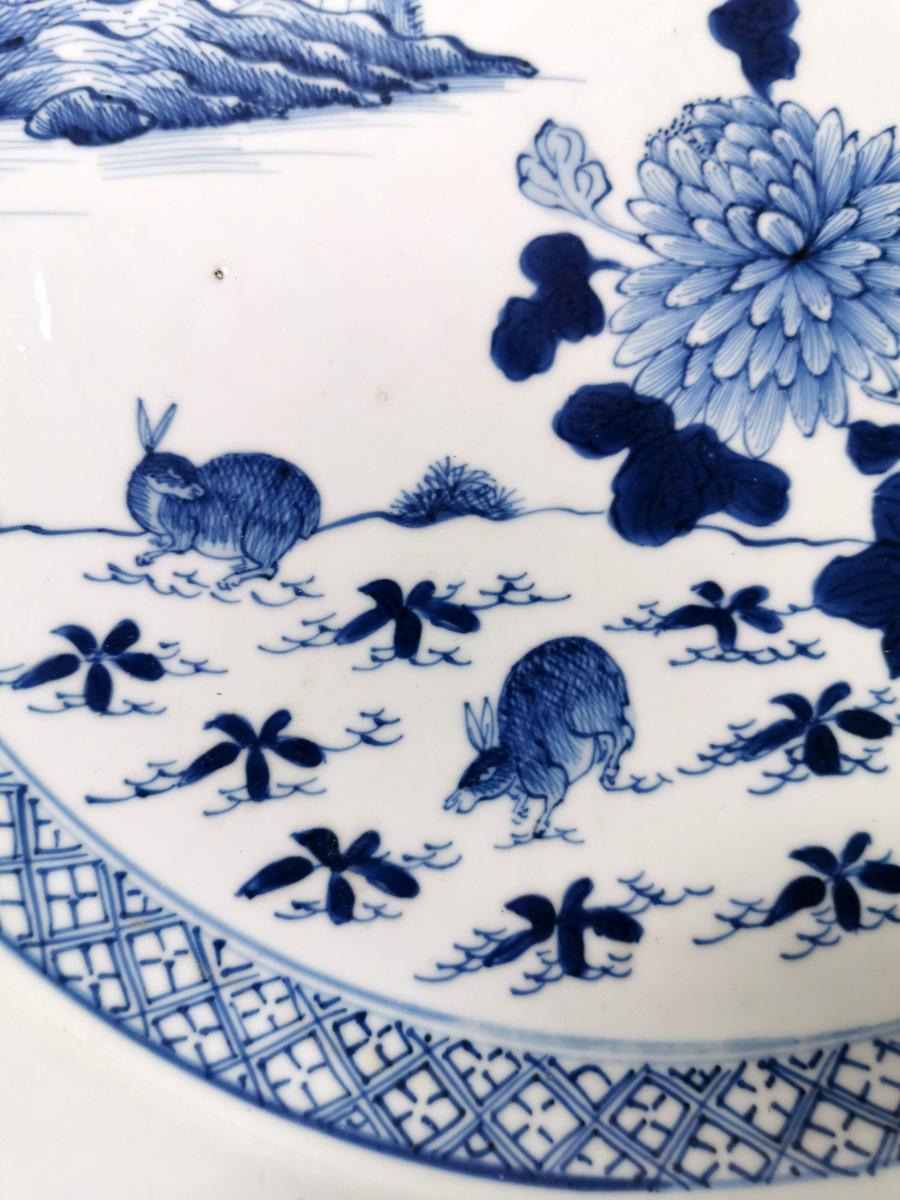 Ceramic Qing Dynasty Chinese Large Porcelain Plates/Trays Cobalt Blue Hand Painted