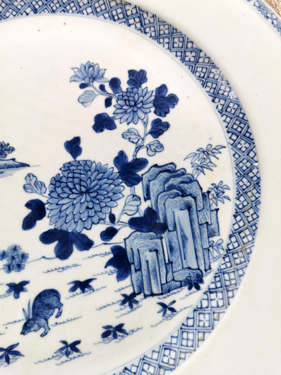 Qing Dynasty Chinese Large Porcelain Plates/Trays Cobalt Blue Hand Painted 1